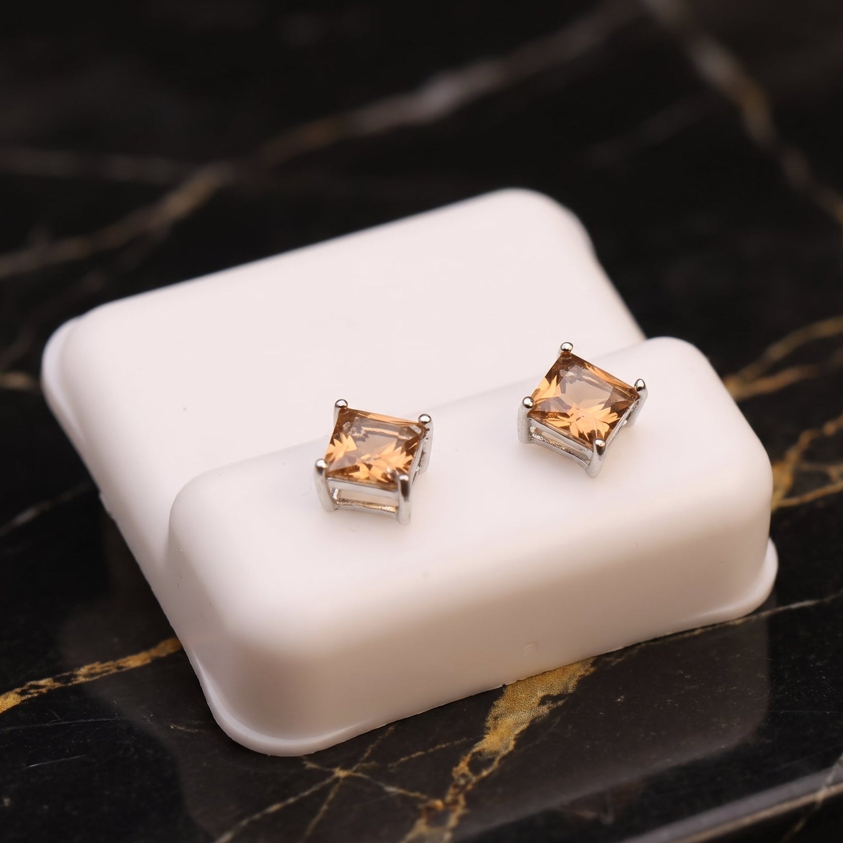 Morganite Cz Earrings Square Princess Cut 925 Sterling Silver