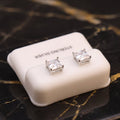 Clear Cz Square Princess Cut 925 Sterling Silver Earrings on a white display stand