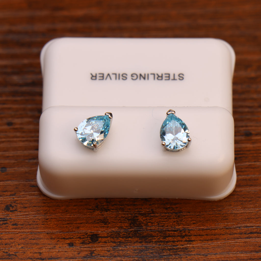 Pear Cz Earrings Blue Topaz 925 Sterling Silver 6x9mm