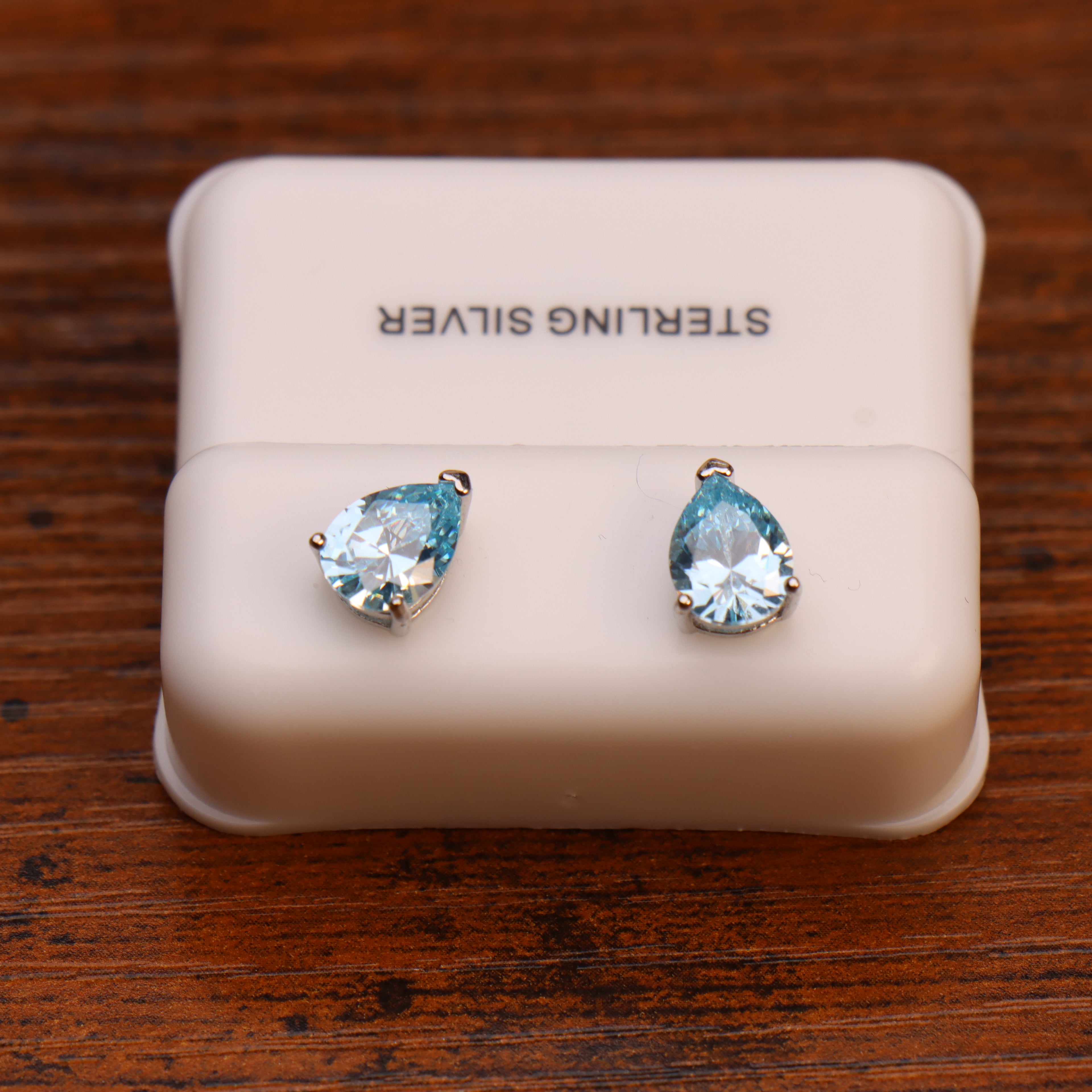 Pear Cz Earrings Blue Topaz 925 Sterling Silver 6x9mm