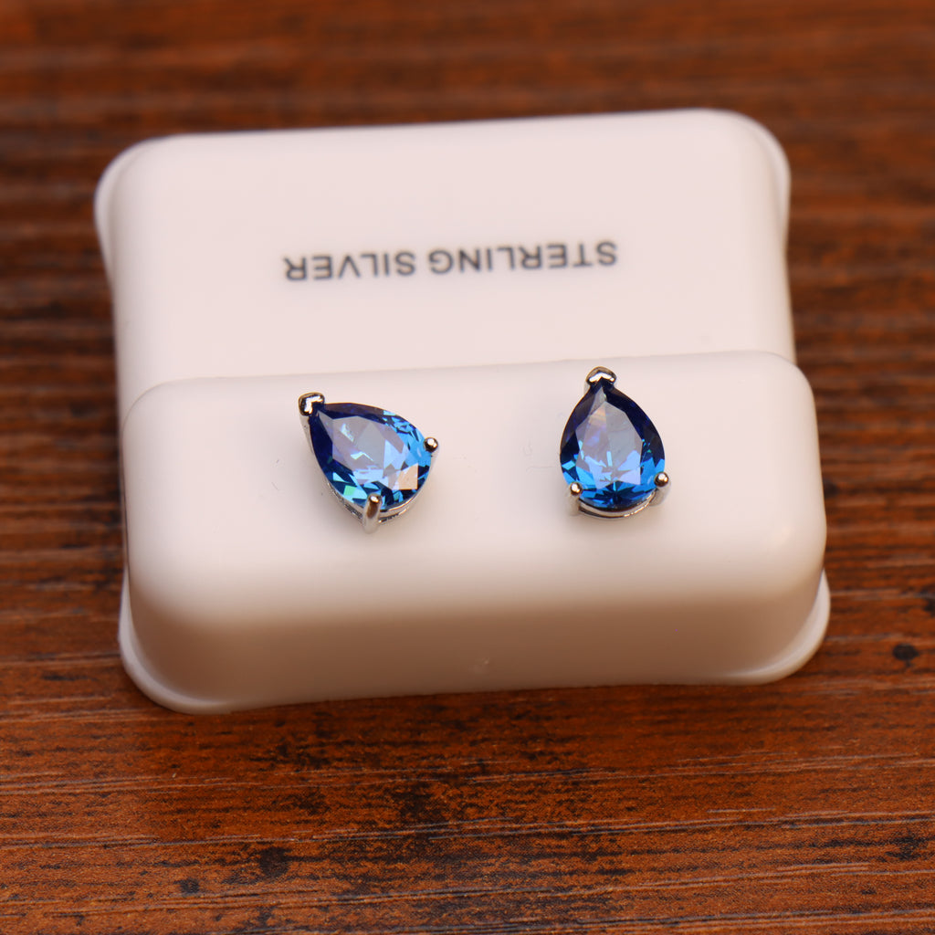 Pear Cz Earrings Tanzanite 925 Sterling Silver 6x9mm Push Back
