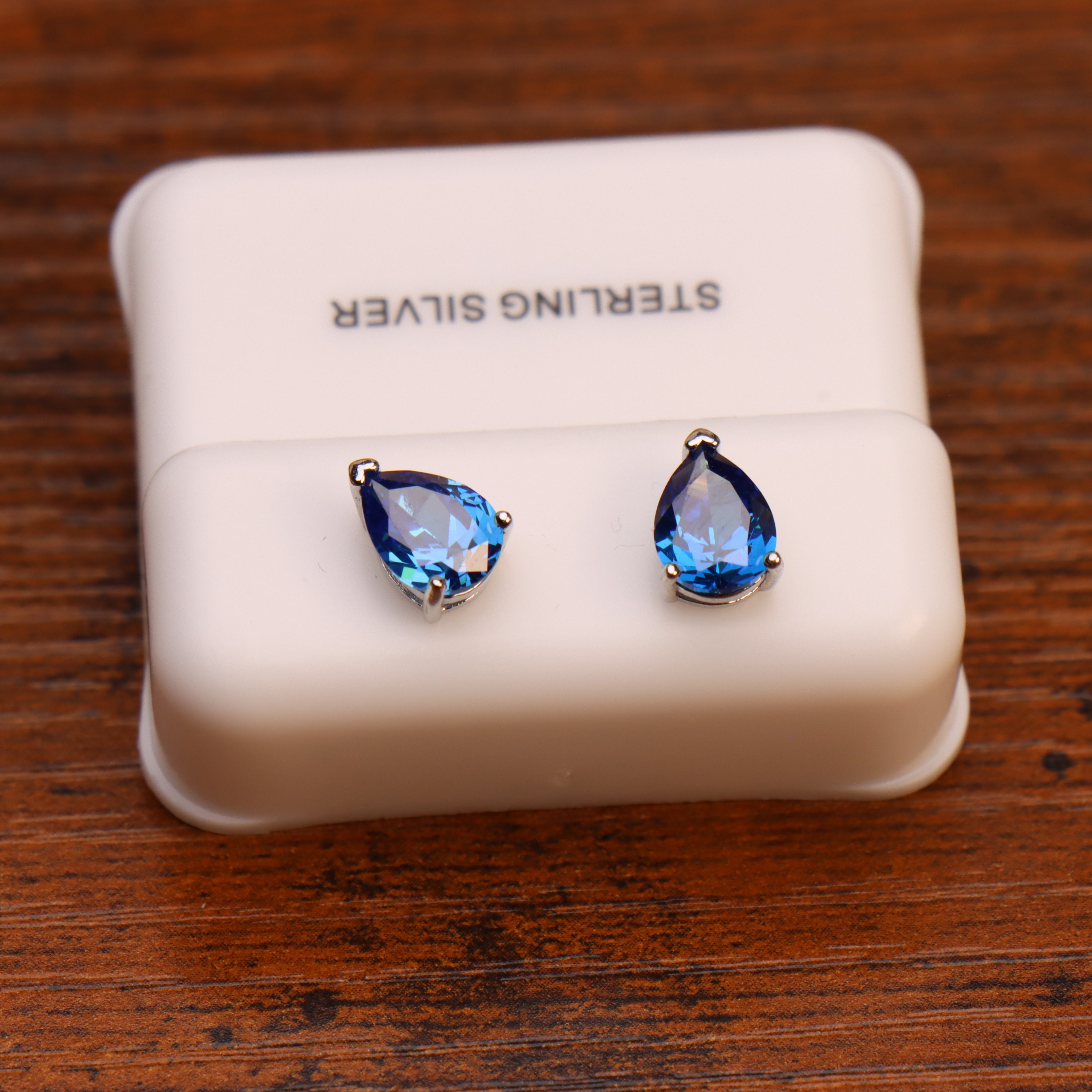 Pear Cz Earrings Tanzanite 925 Sterling Silver 6x9mm Push Back