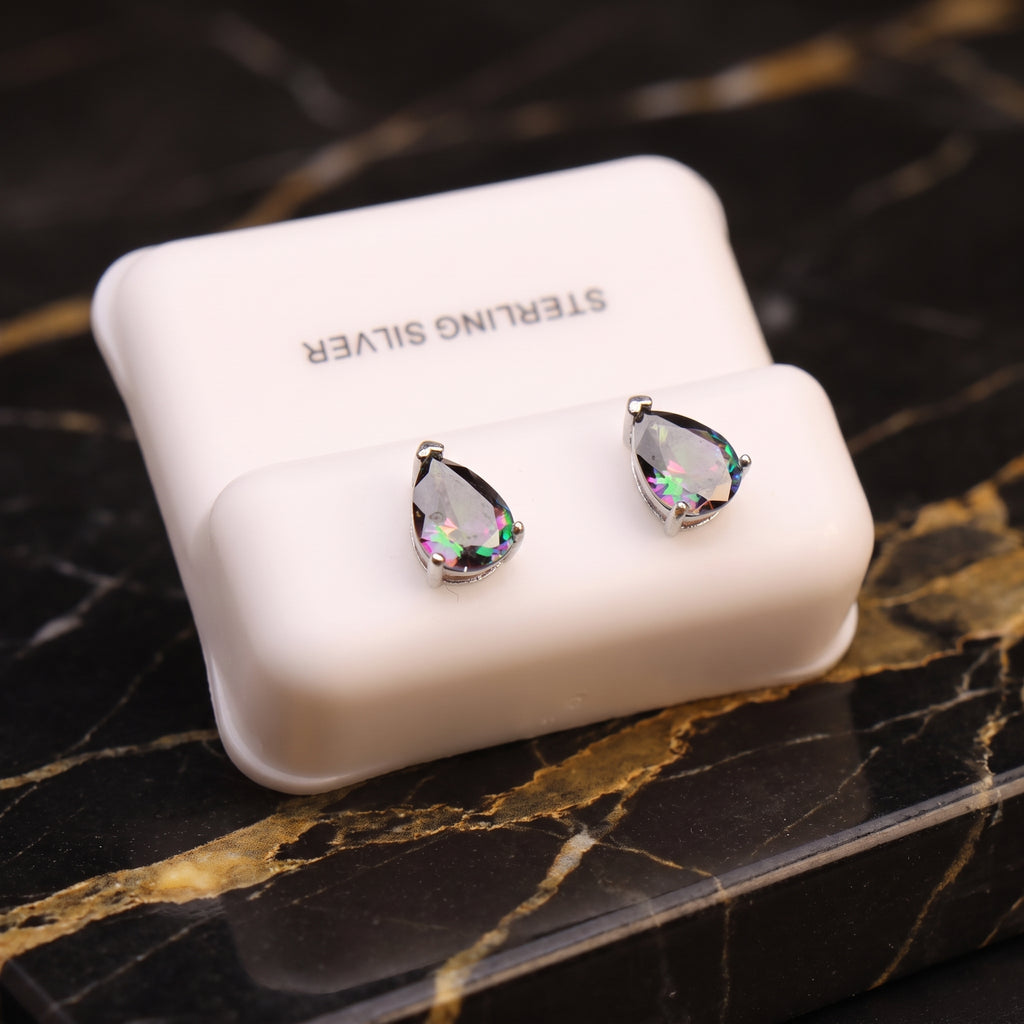 Pear Cz Earrings Mystic Topaz 925 Sterling Silver 6x9mm