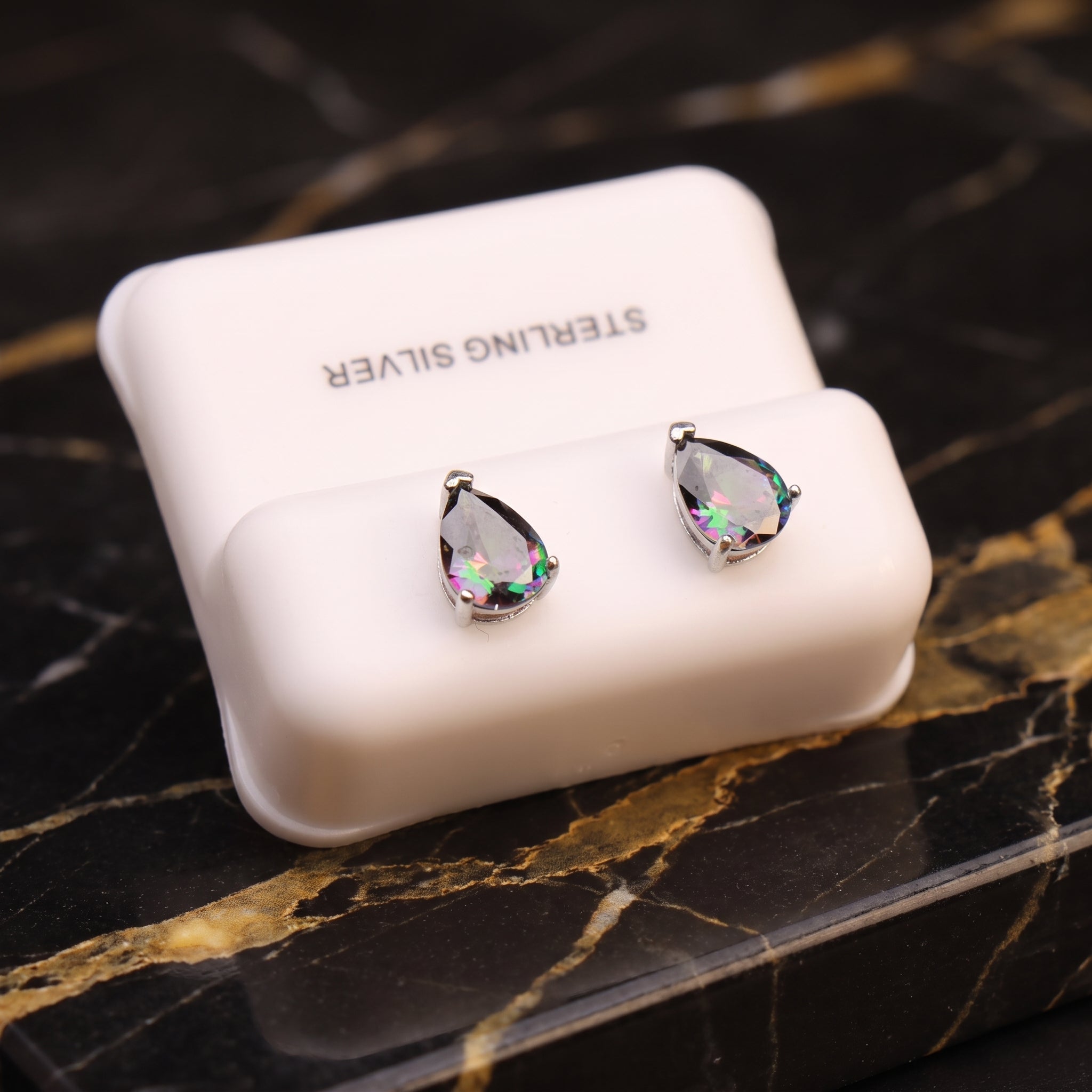 Pear Cz Earrings Mystic Topaz 925 Sterling Silver 6x9mm