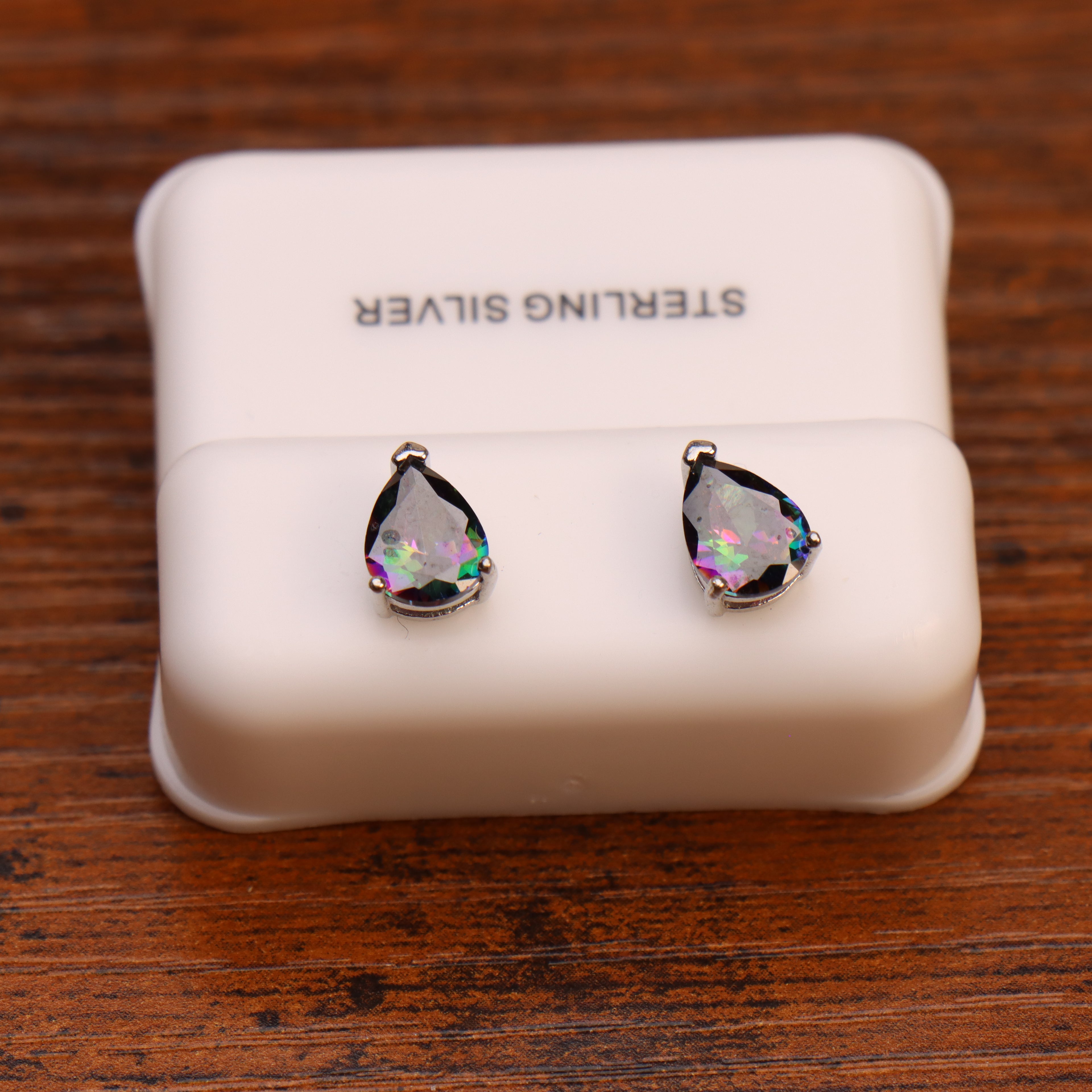 Pear Cz Earrings Mystic Topaz 925 Sterling Silver 6x9mm