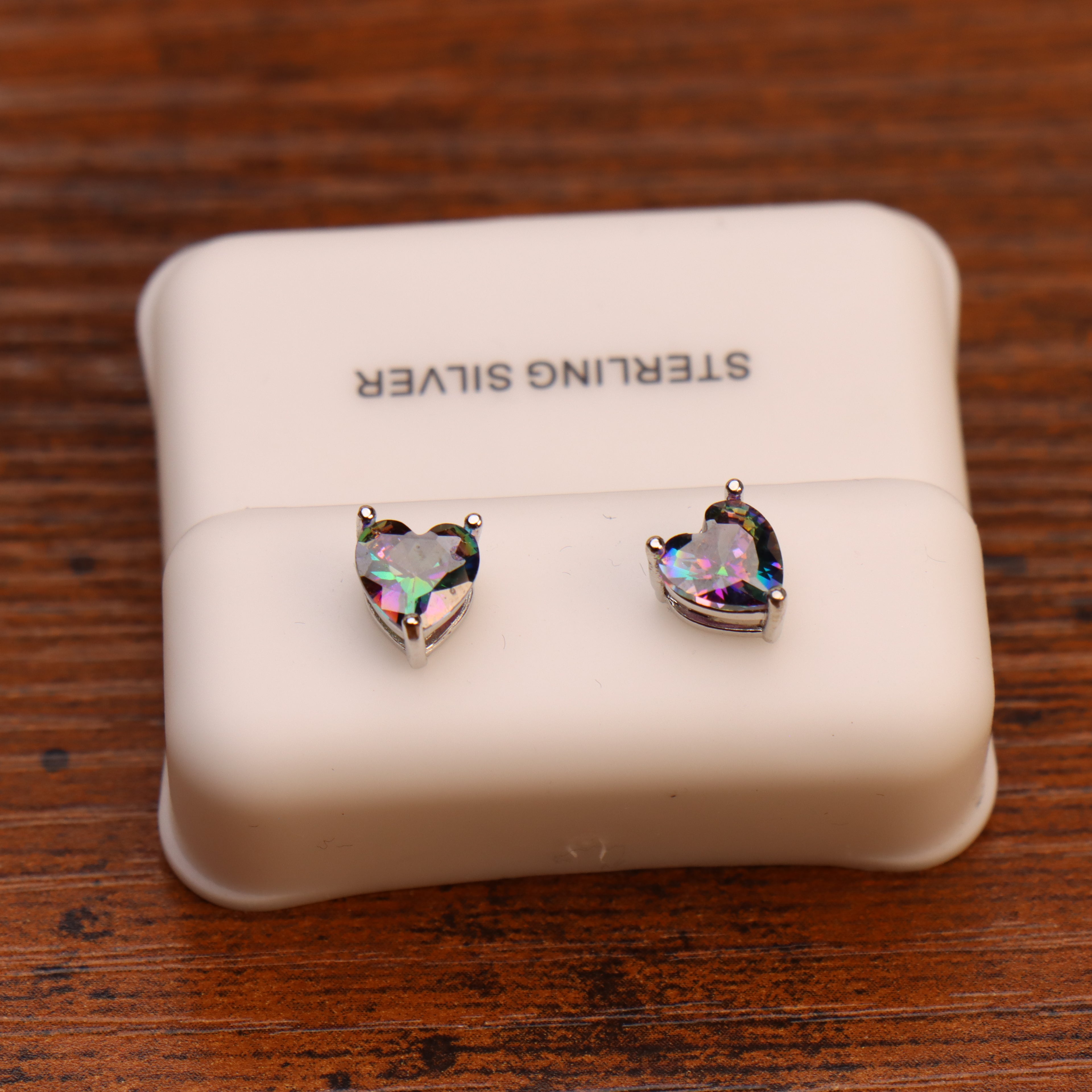 Mystic Topaz Cz Earrings Heart 925 Sterling Silver 6mm