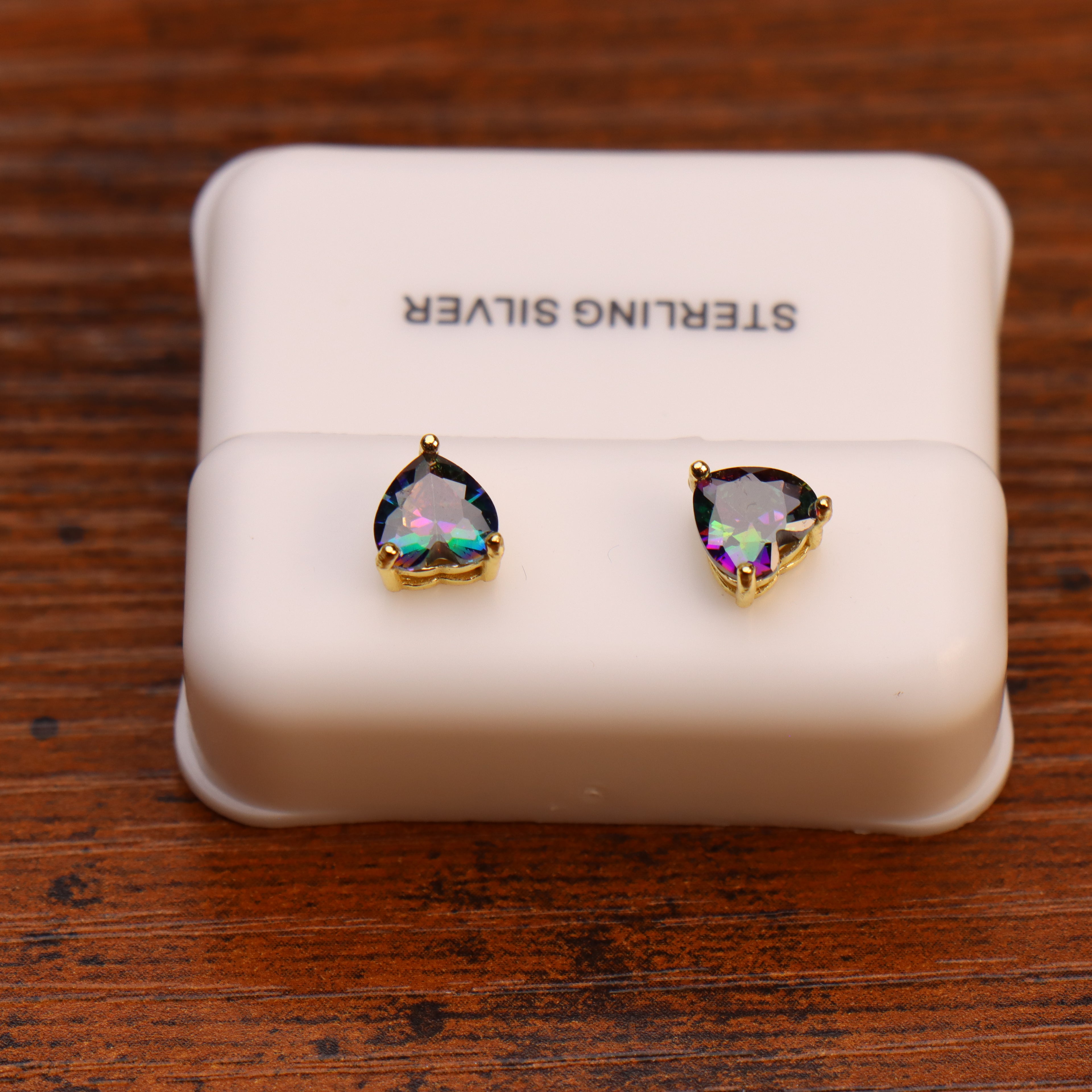Mystic Topaz Cz Earrings Heart 14k Gold Over 925 Sterling Silver 6mm