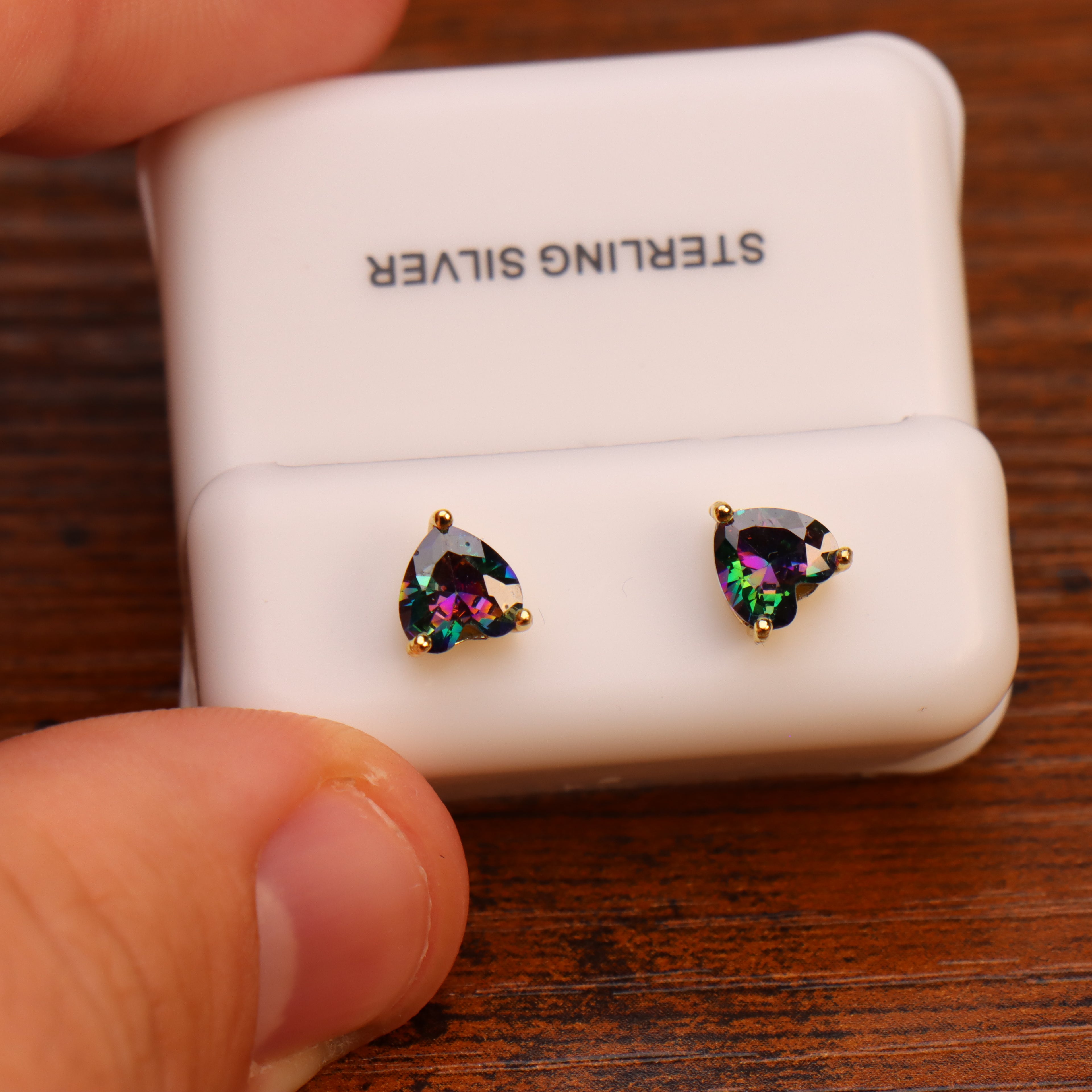 Mystic Topaz Cz Earrings Heart 14k Gold Over 925 Sterling Silver 6mm