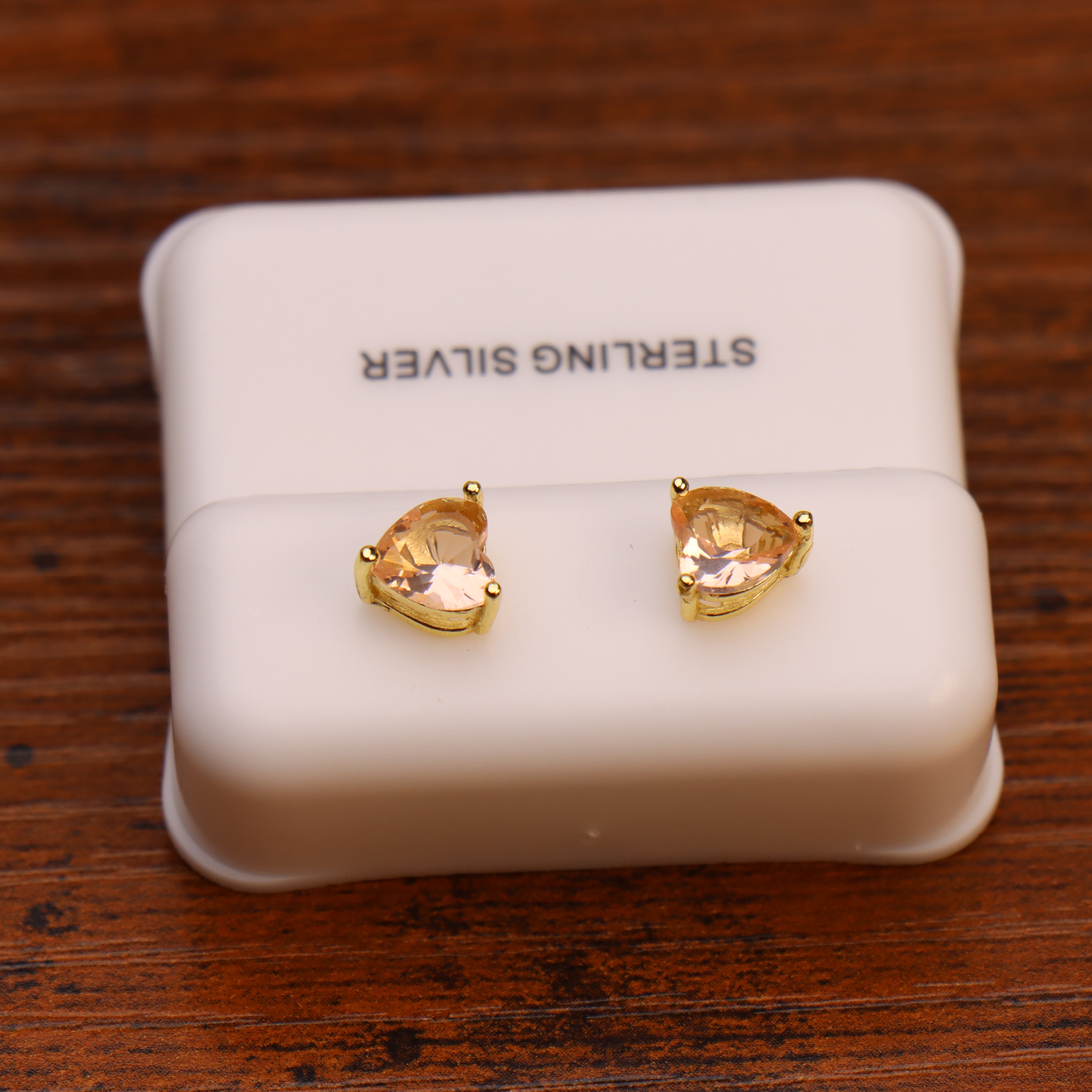 Morganite Cz Earrings Heart 14k Gold Over 925 Sterling Silver 6mm