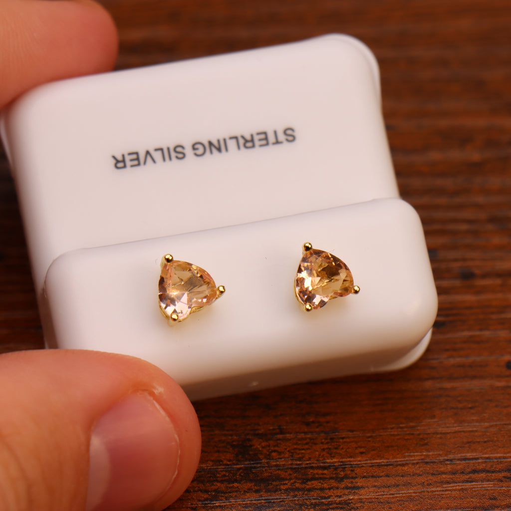 Morganite Cz Earrings Heart 14k Gold Over 925 Sterling Silver 6mm