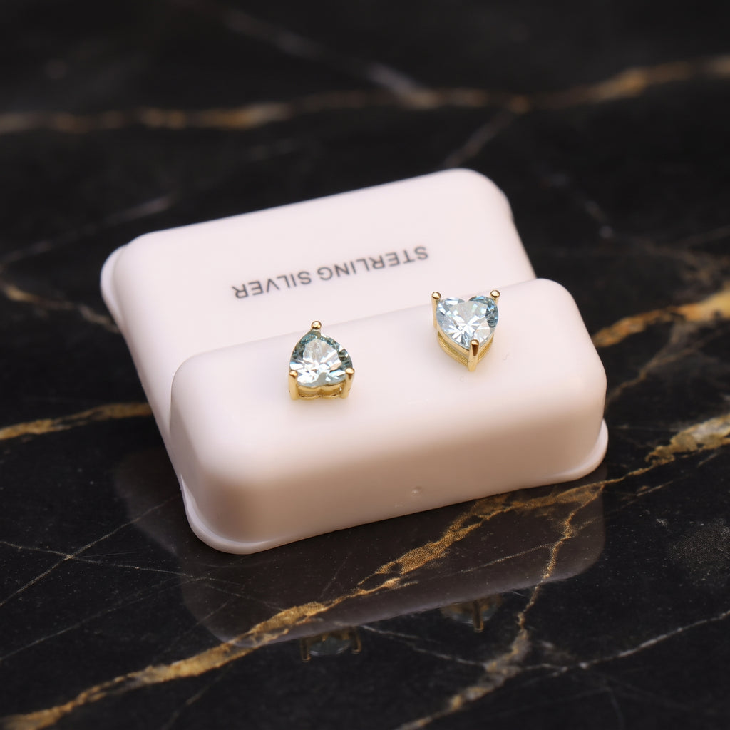 Blue Topaz Cz Earrings Heart 14k Gold Over 925 Sterling Silver 6mm
