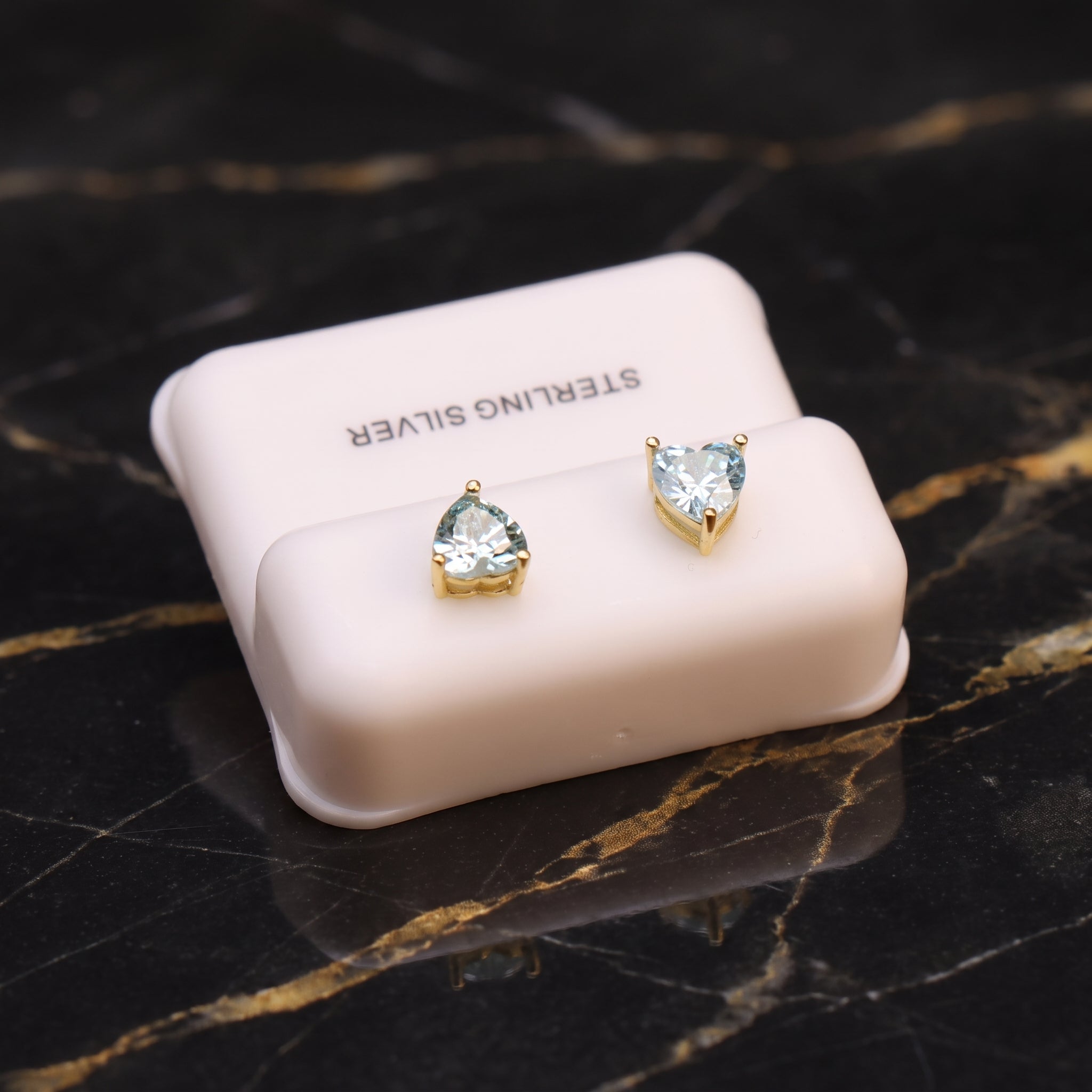 Blue Topaz Cz Earrings Heart 14k Gold Over 925 Sterling Silver 6mm