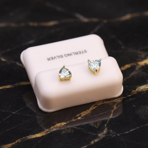 Blue Topaz Cz Earrings Heart 14k Gold Over 925 Sterling Silver 6mm