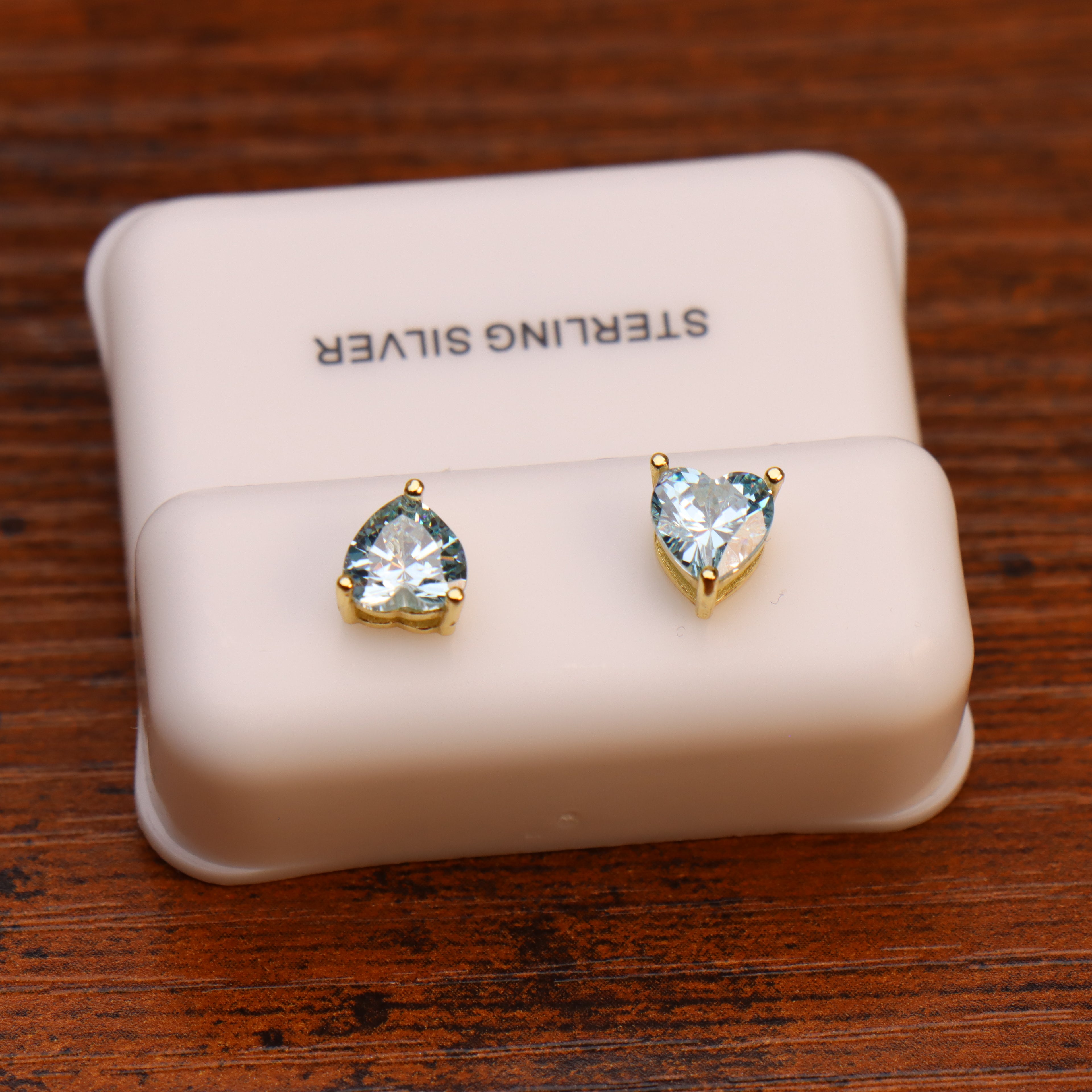 Blue Topaz Cz Earrings Heart 14k Gold Over 925 Sterling Silver 6mm