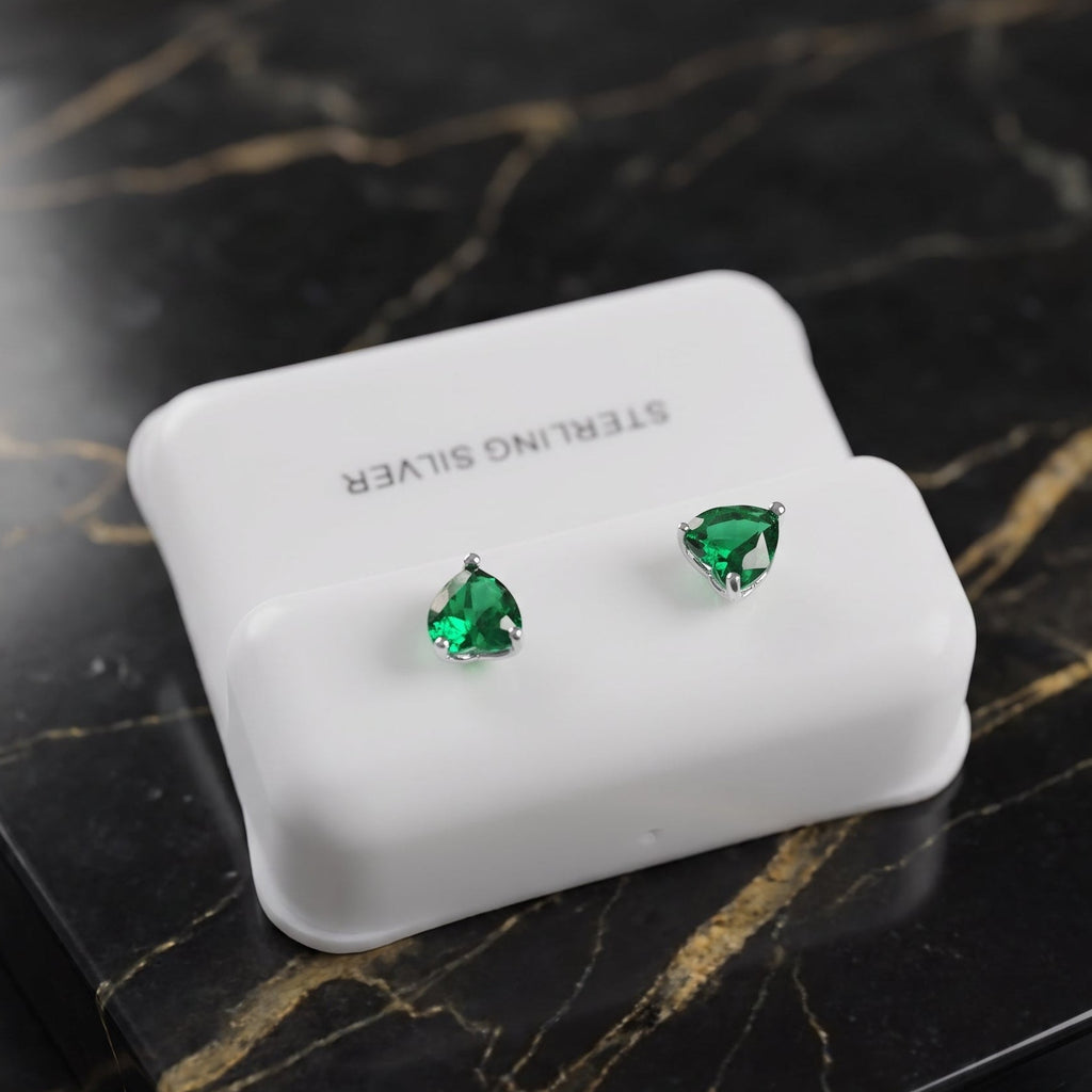 Green Dainty Cz Earrings Heart 925 Sterling Silver 5mm