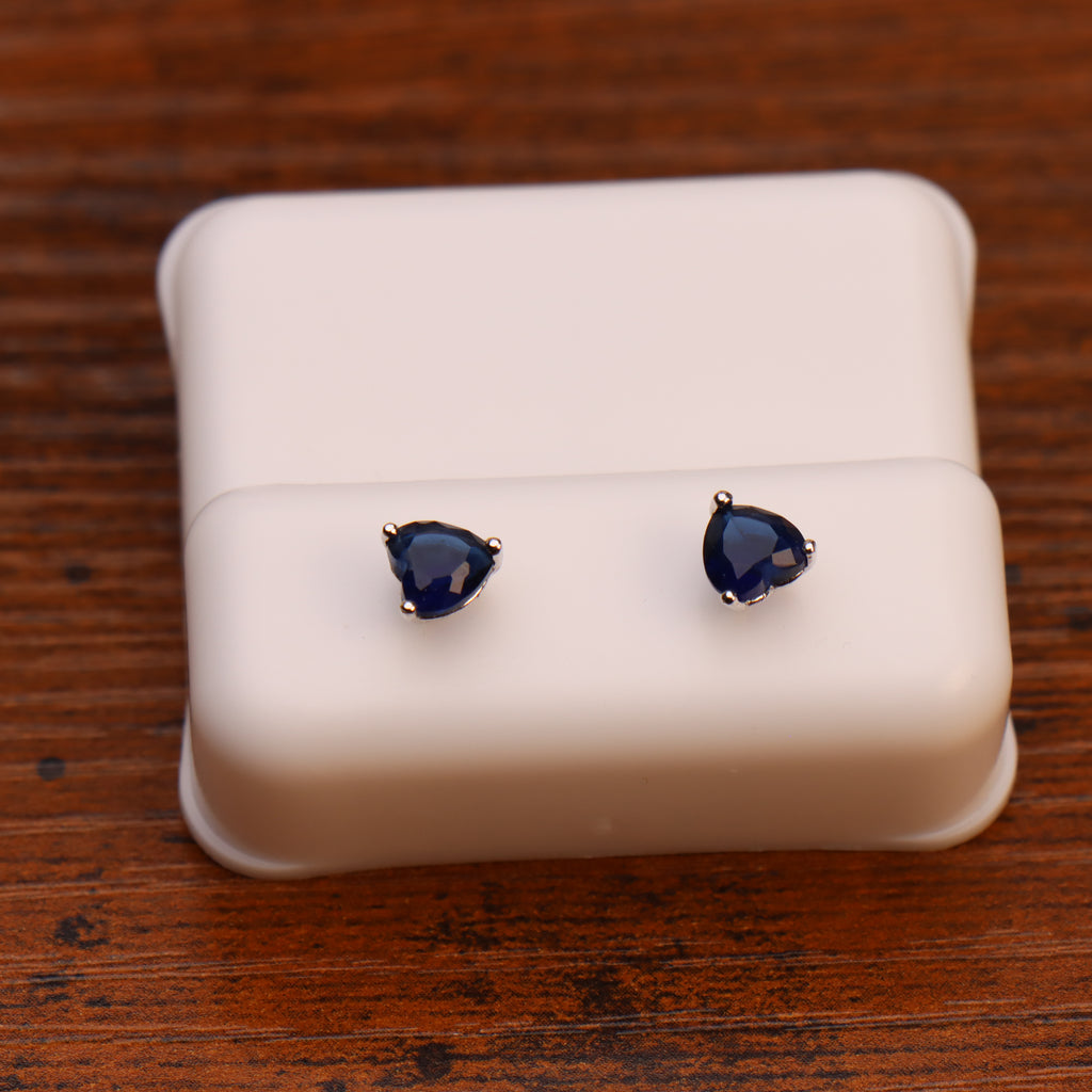 Dark Blue Dainty Cz Earrings Heart 925 Sterling Silver 5mm
