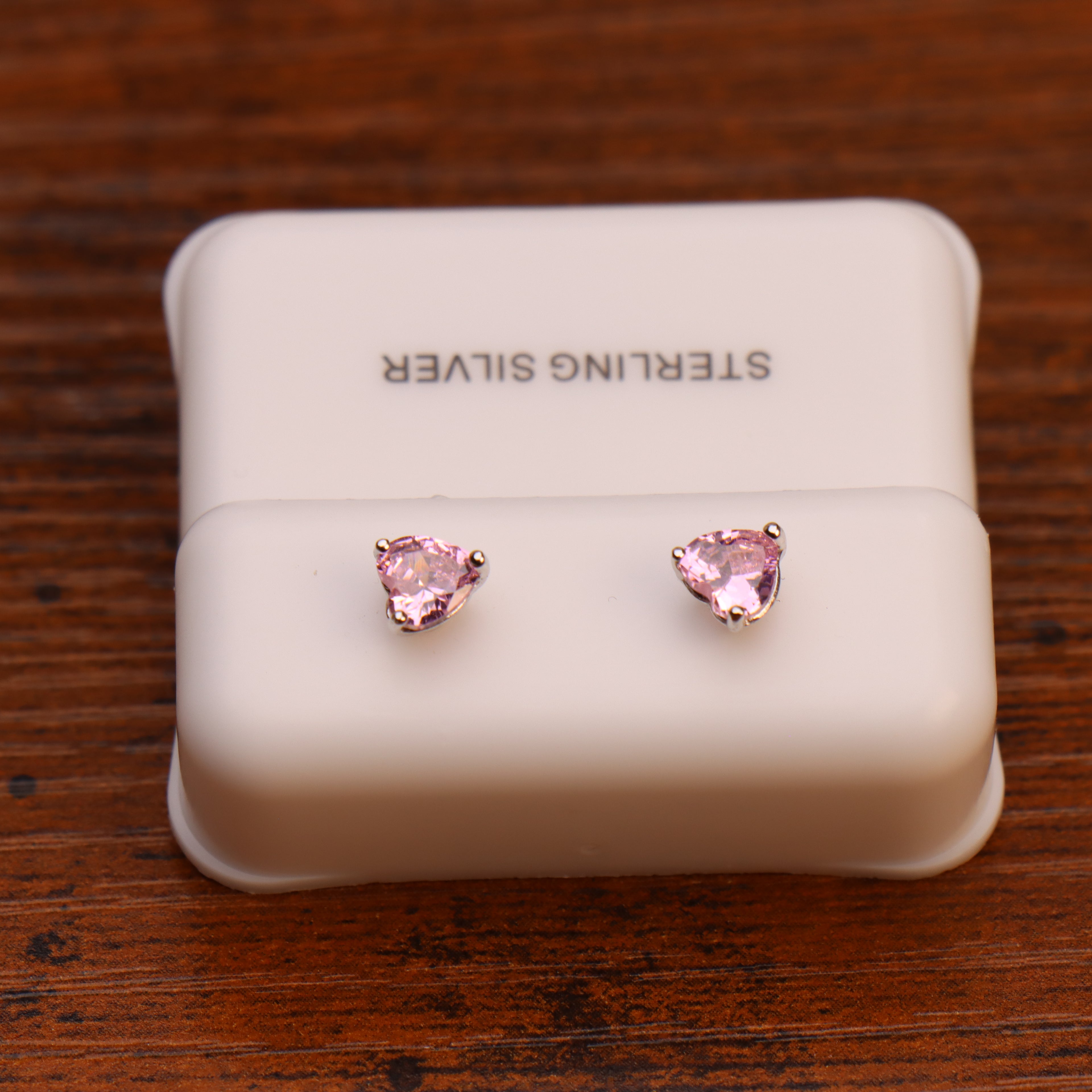 Pink Cz Earrings Heart 925 Sterling Silver 5mm