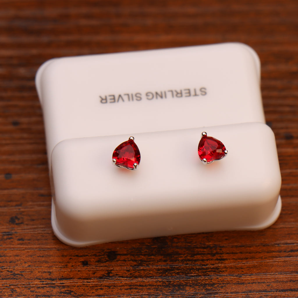 Red Dainty Cz Earrings Heart 925 Sterling Silver 5mm