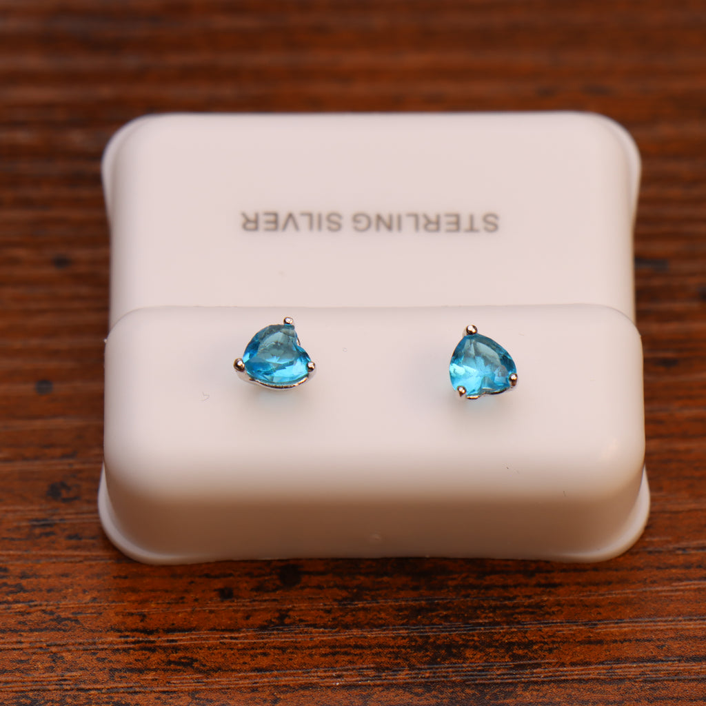 Light Blue Dainty Cz Earrings Heart 925 Sterling Silver 5mm
