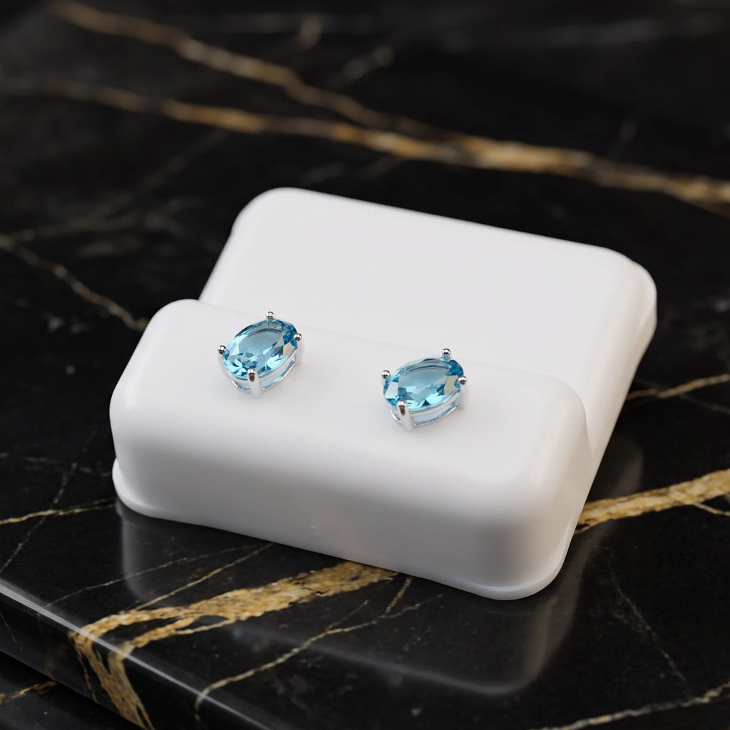 Baby Blue Cz Earrings Oval 925 Sterling Silver 5x7mm