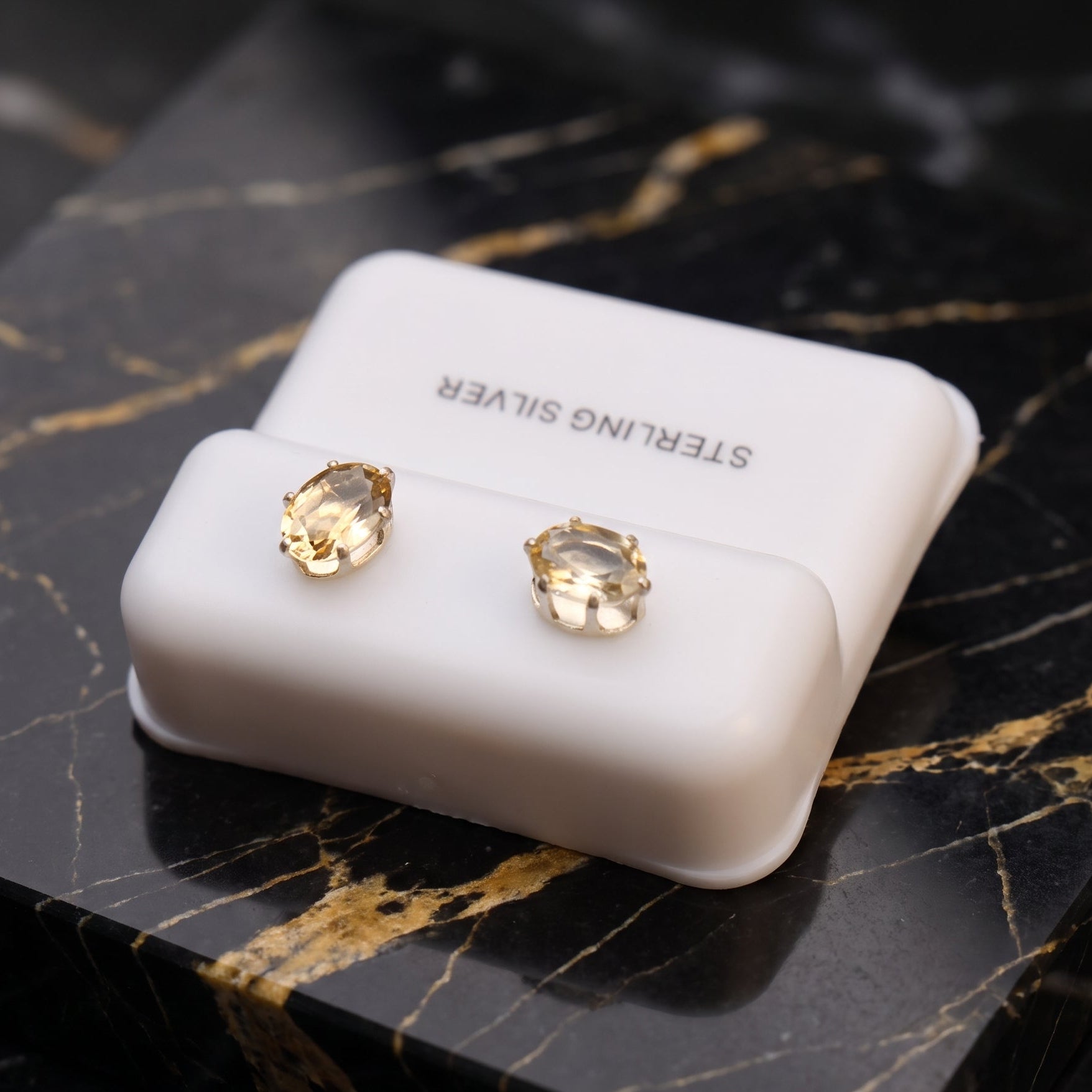 Citrine Yellow Cz Earrings Oval 925 Sterling Silver 5x7mm