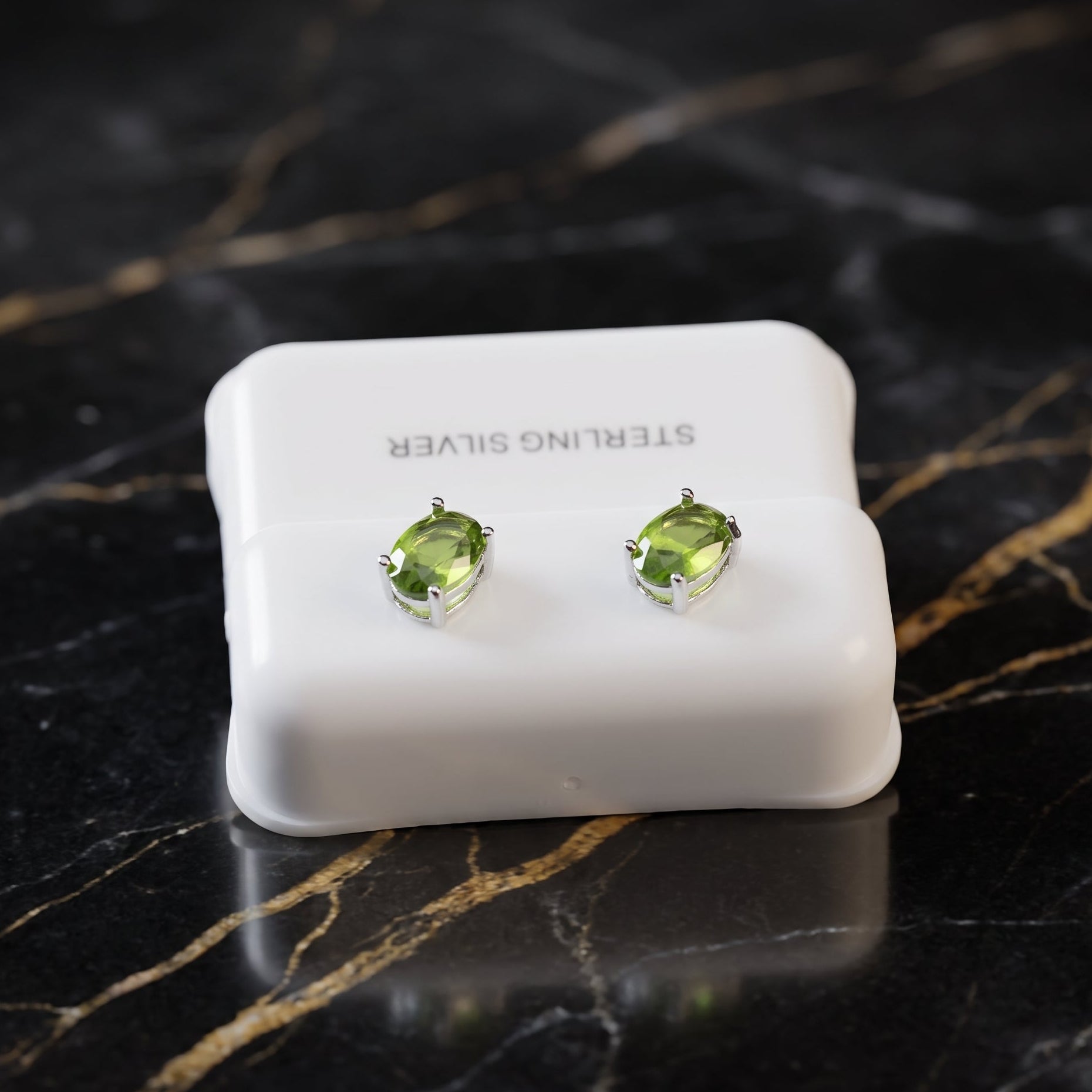 Peridot Cz Earrings Oval 925 Sterling Silver 5x7mm