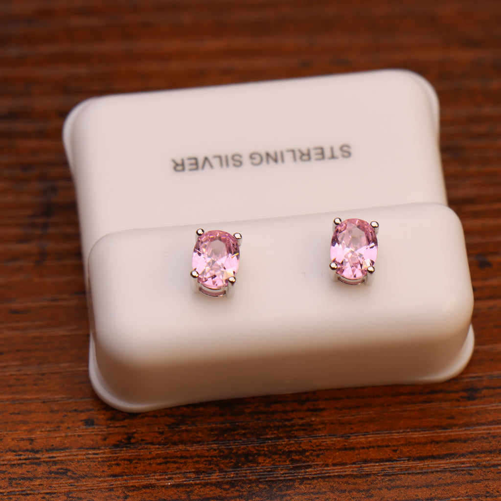 Pink Cz Earrings Oval 925 Sterling Silver 5x7mm