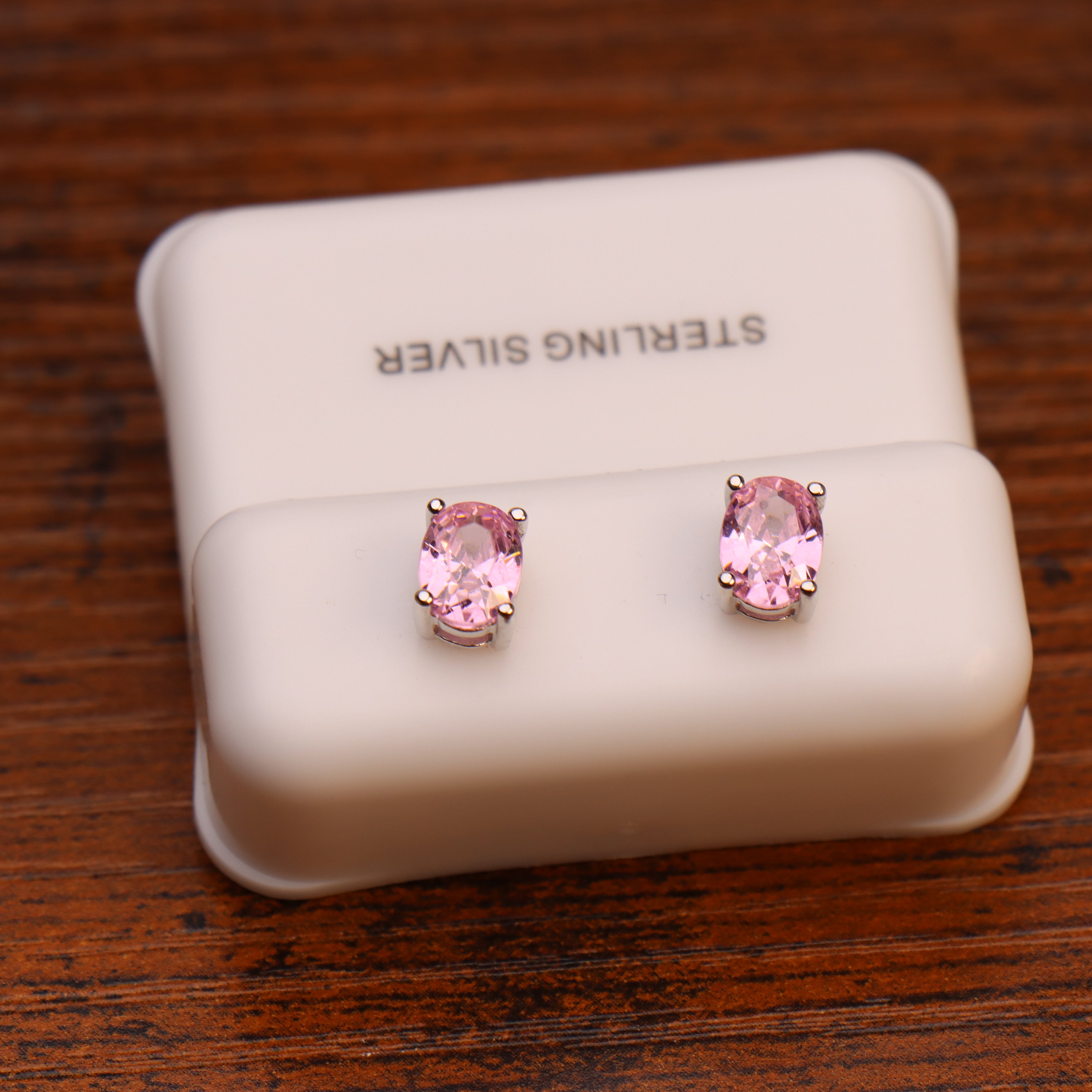 Pink Cz Earrings Oval 925 Sterling Silver 5x7mm