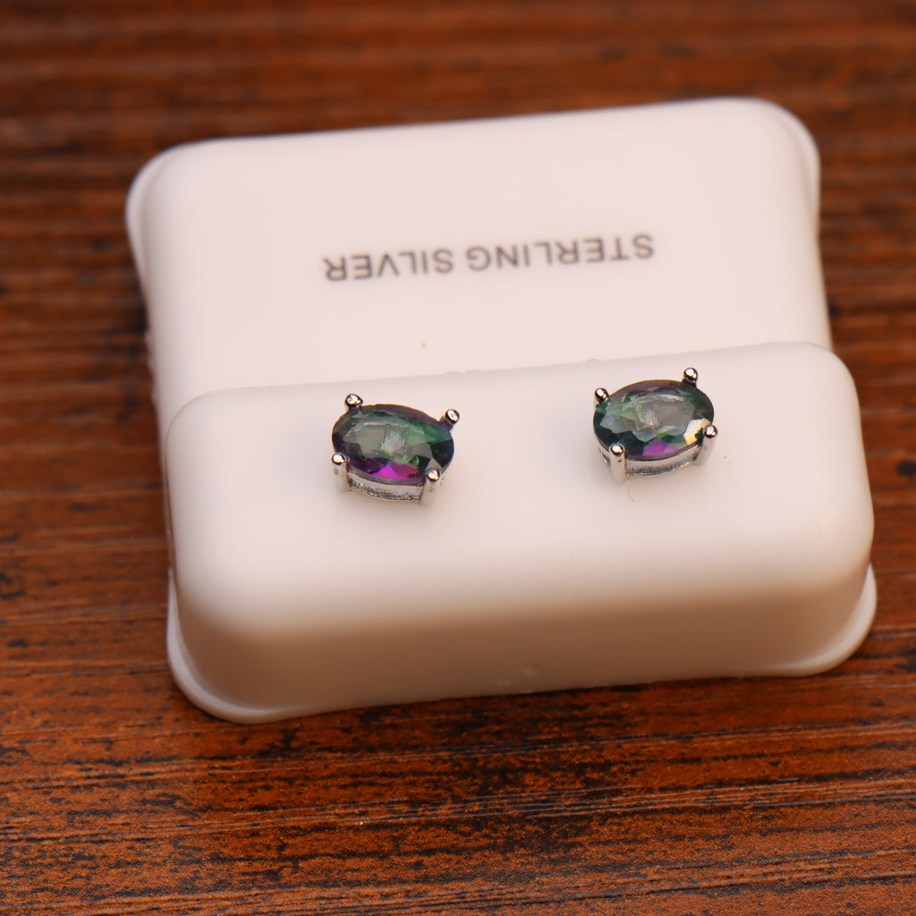 Mystic Topaz Cz Earrings Oval 925 Sterling Silver 5x7mm