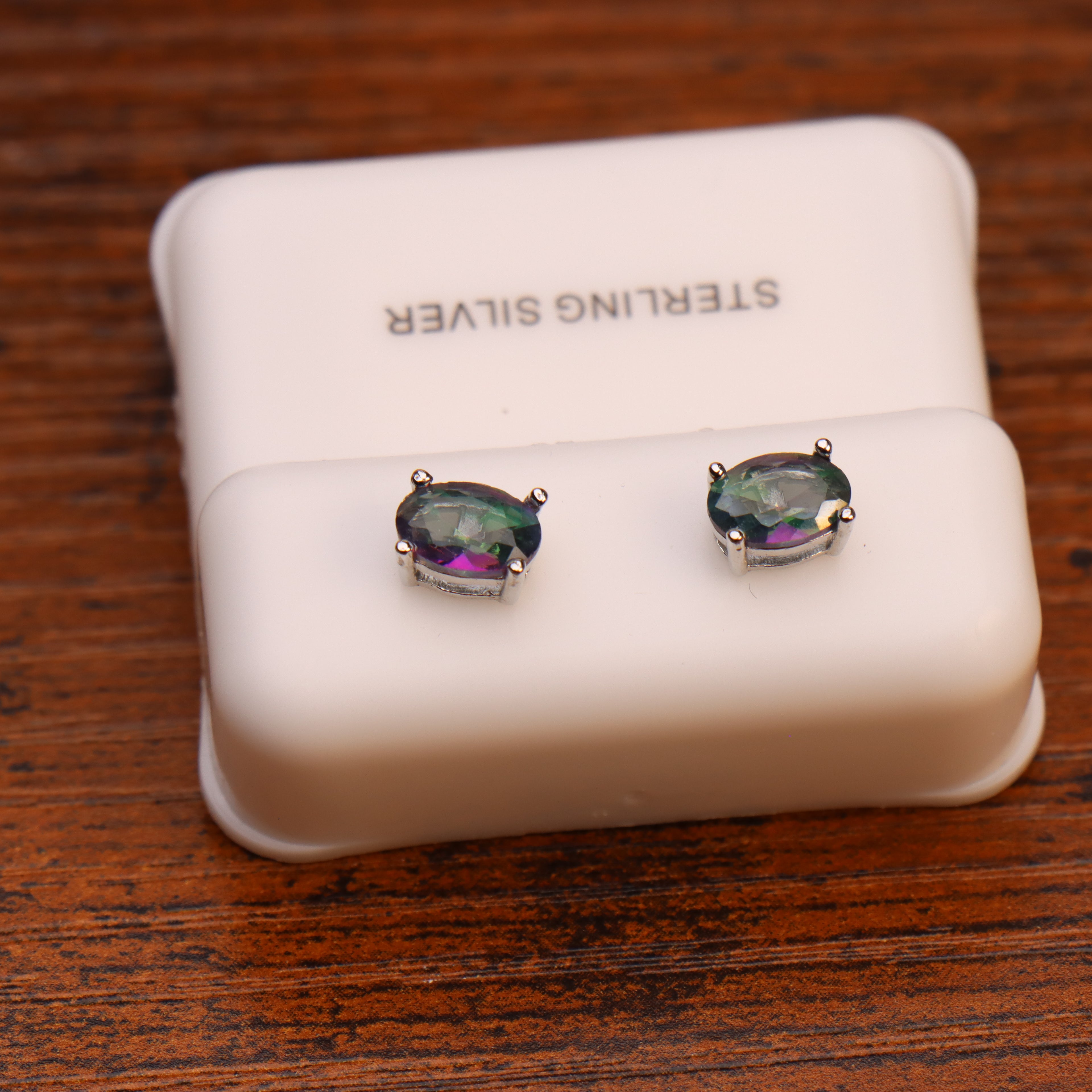 Mystic Topaz Cz Earrings Oval 925 Sterling Silver 5x7mm