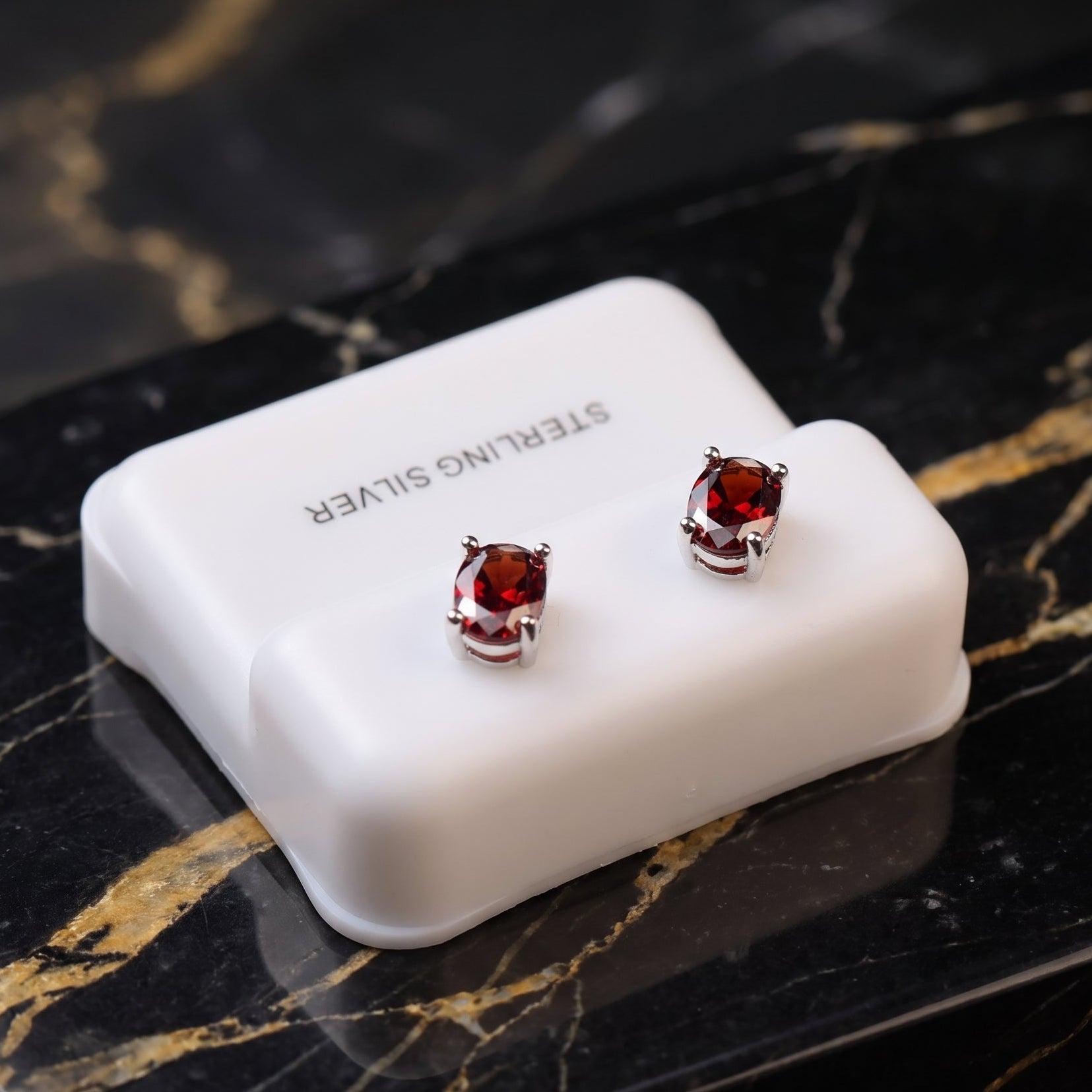 Garnet Red Cz Earrings Oval 925 Sterling Silver 5x7mm