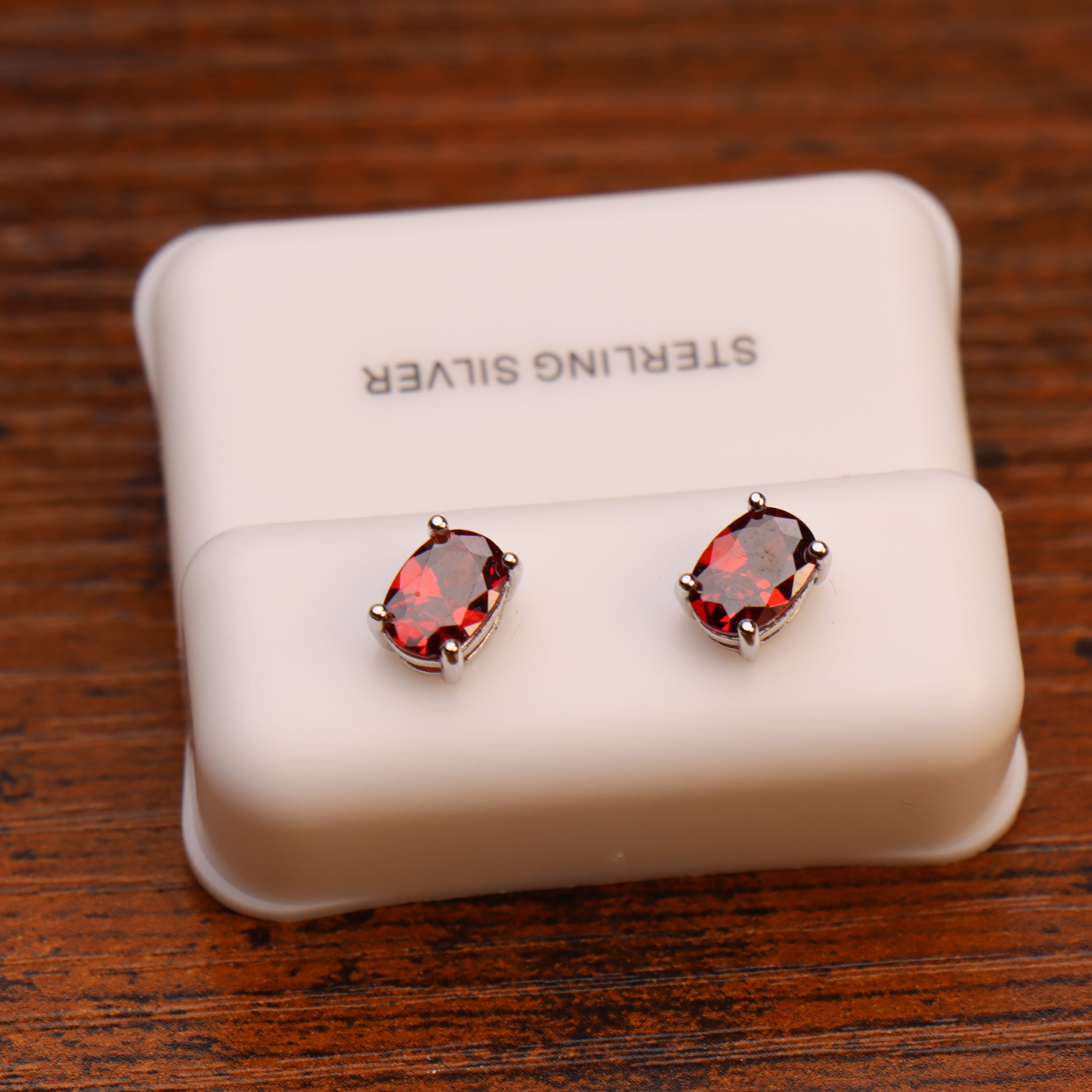 Garnet Red Cz Earrings Oval 925 Sterling Silver 5x7mm