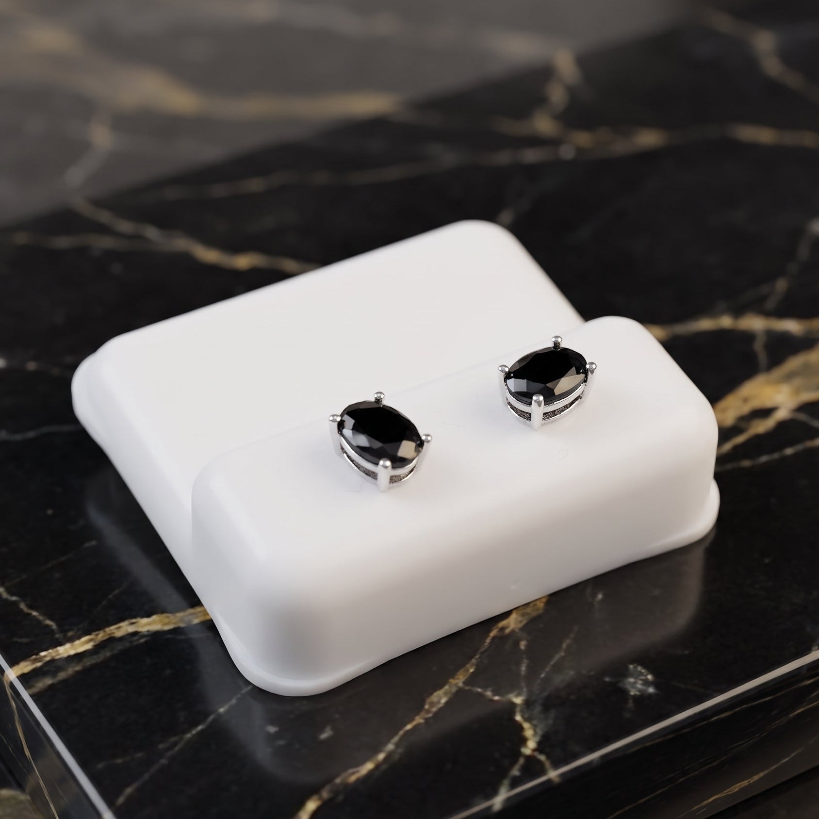 Black Cz Earrings Oval 925 Sterling Silver 5x7mm