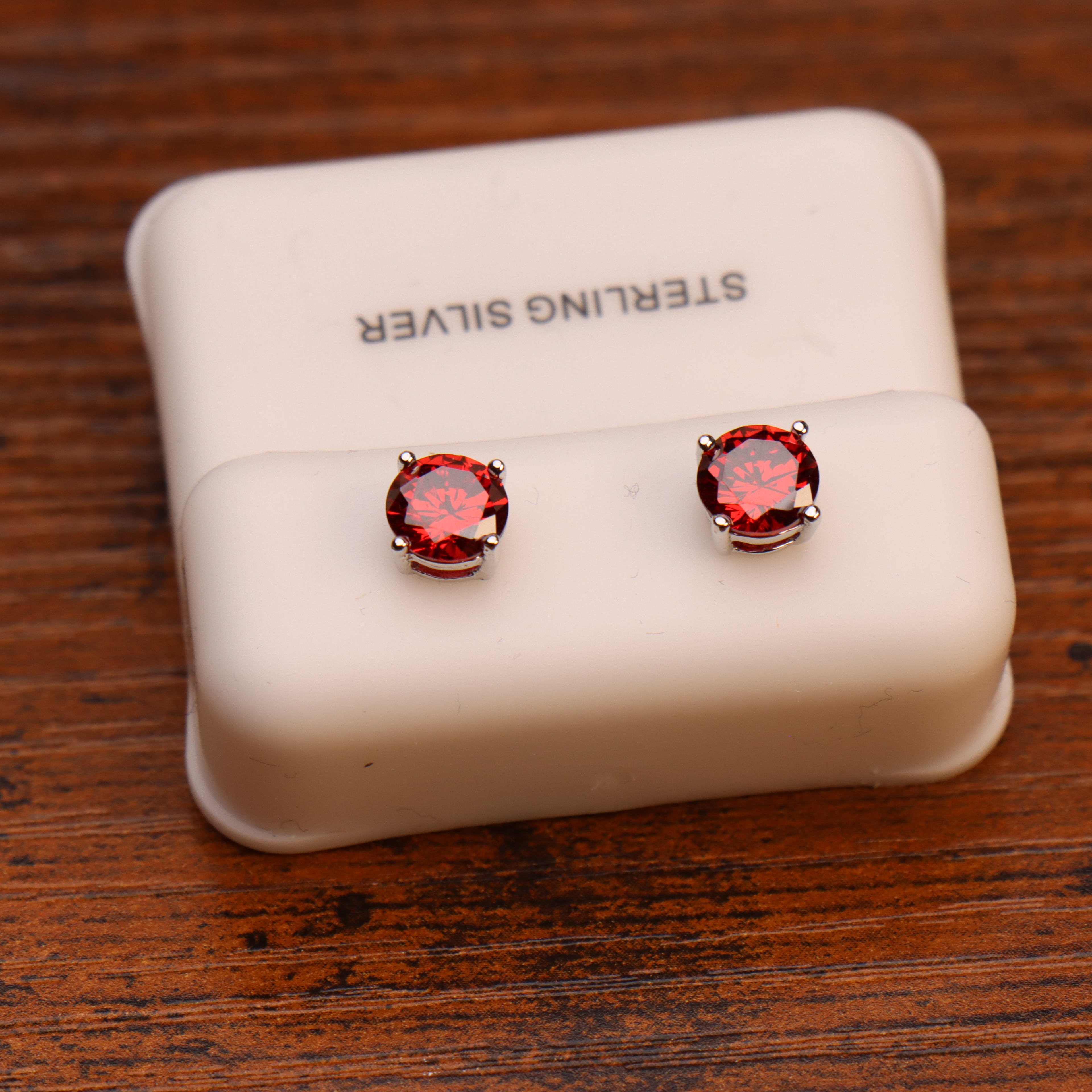 Ruby Red Cz Earrings Round 925 Sterling Silver 6mm