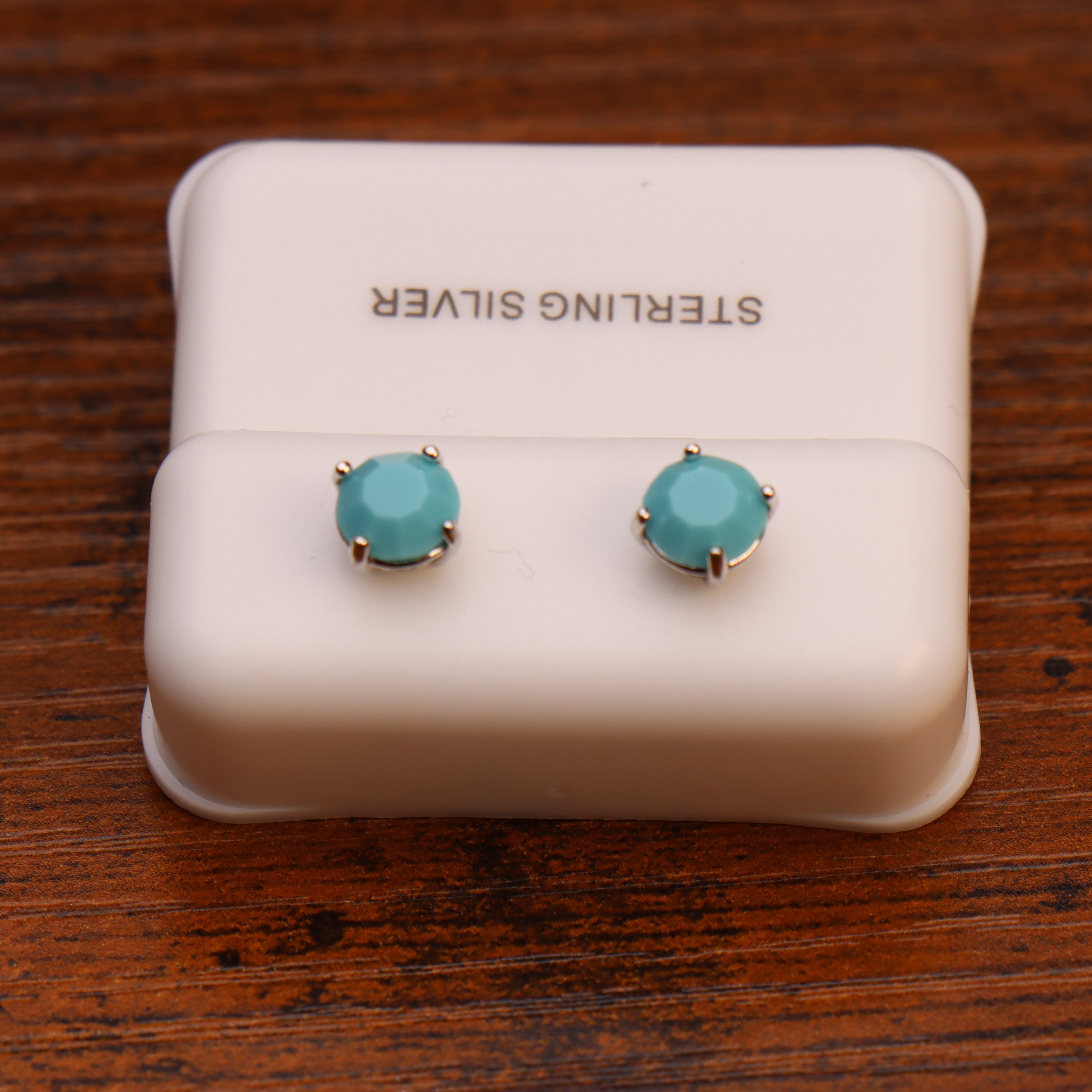 Turquoise Synthetic Earrings Round 925 Sterling Silver 6mm