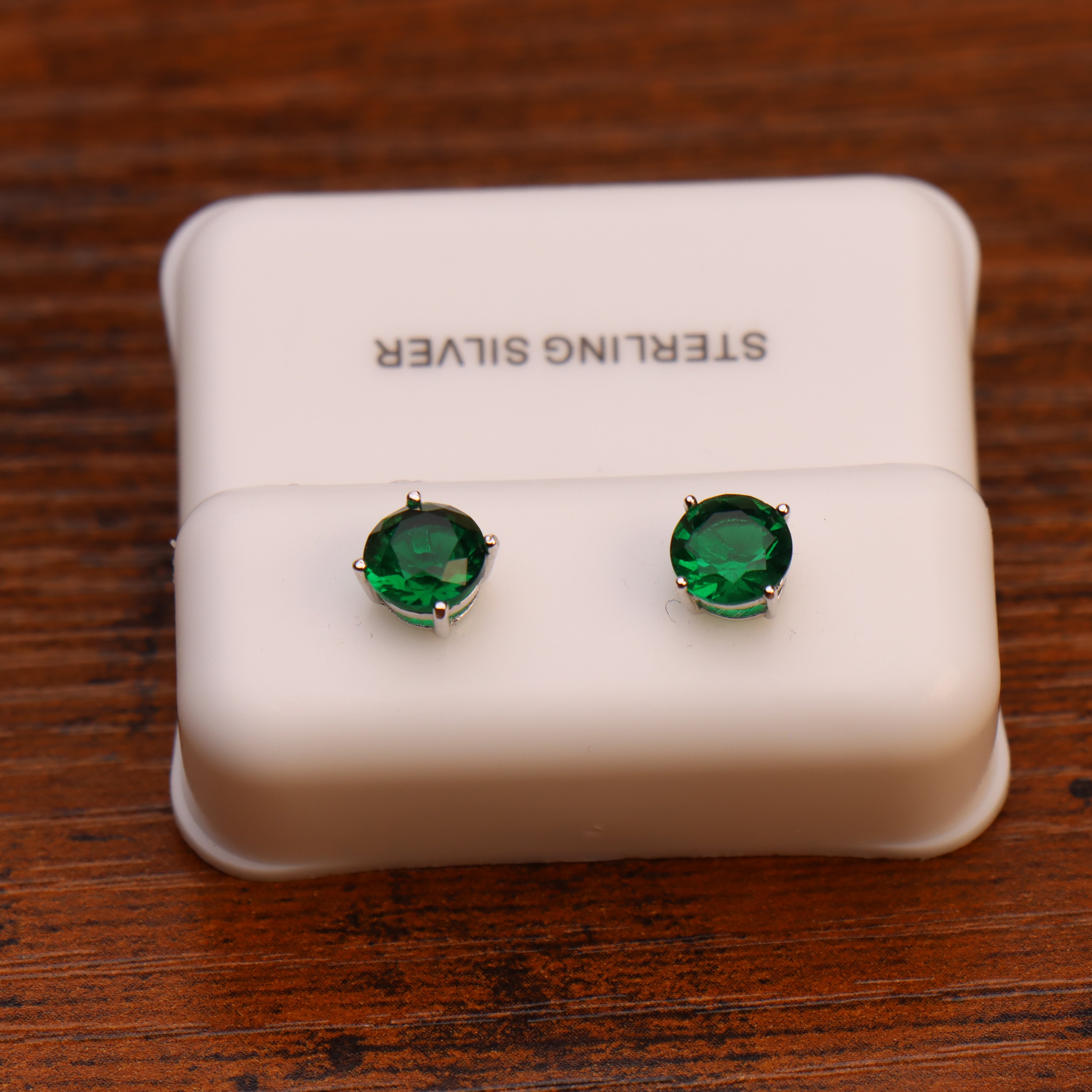 Emerald Green Cz Earrings Round 925 Sterling Silver 6mm