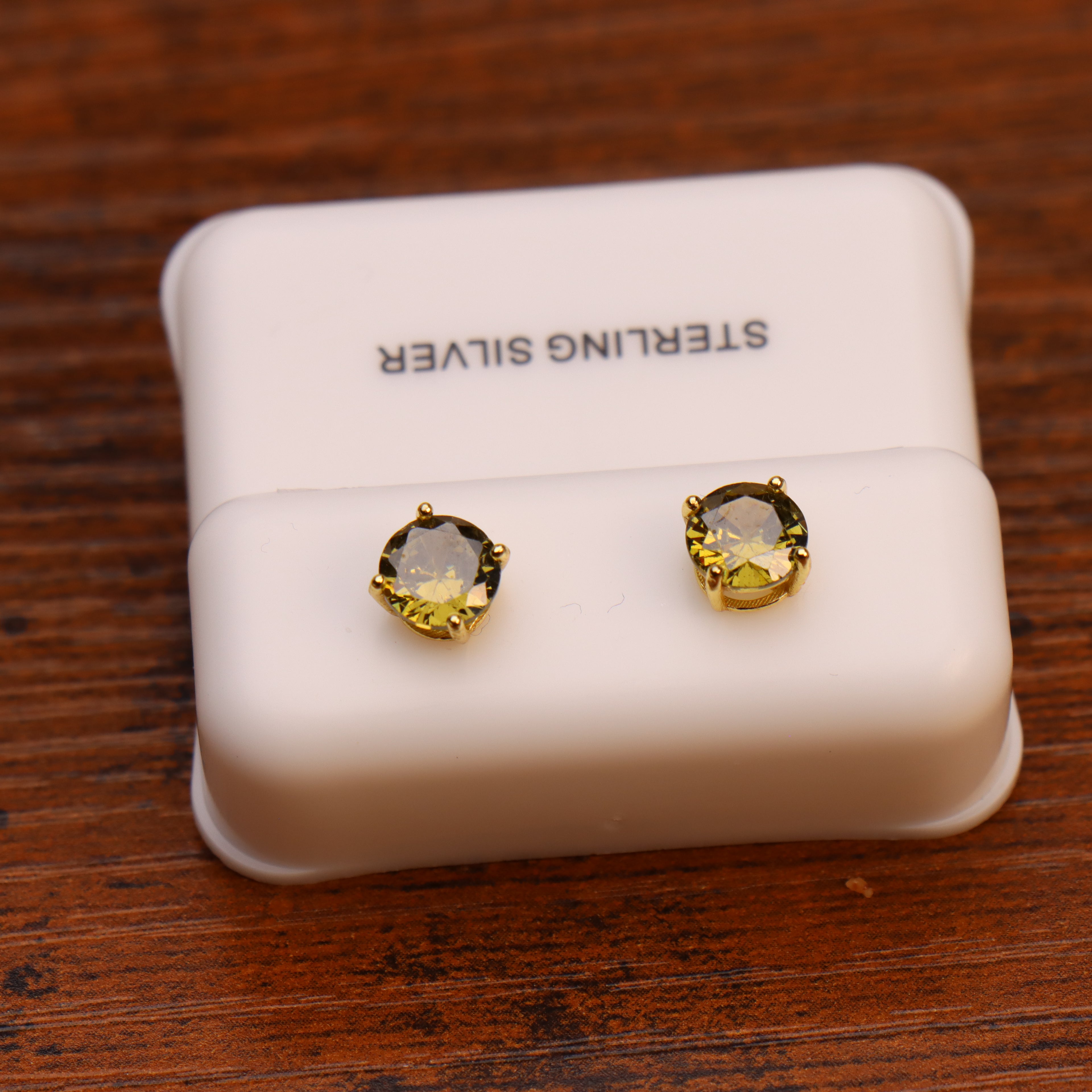 Peridot Cz Earrings Round 14k Gold Over 925 Sterling Silver 6mm