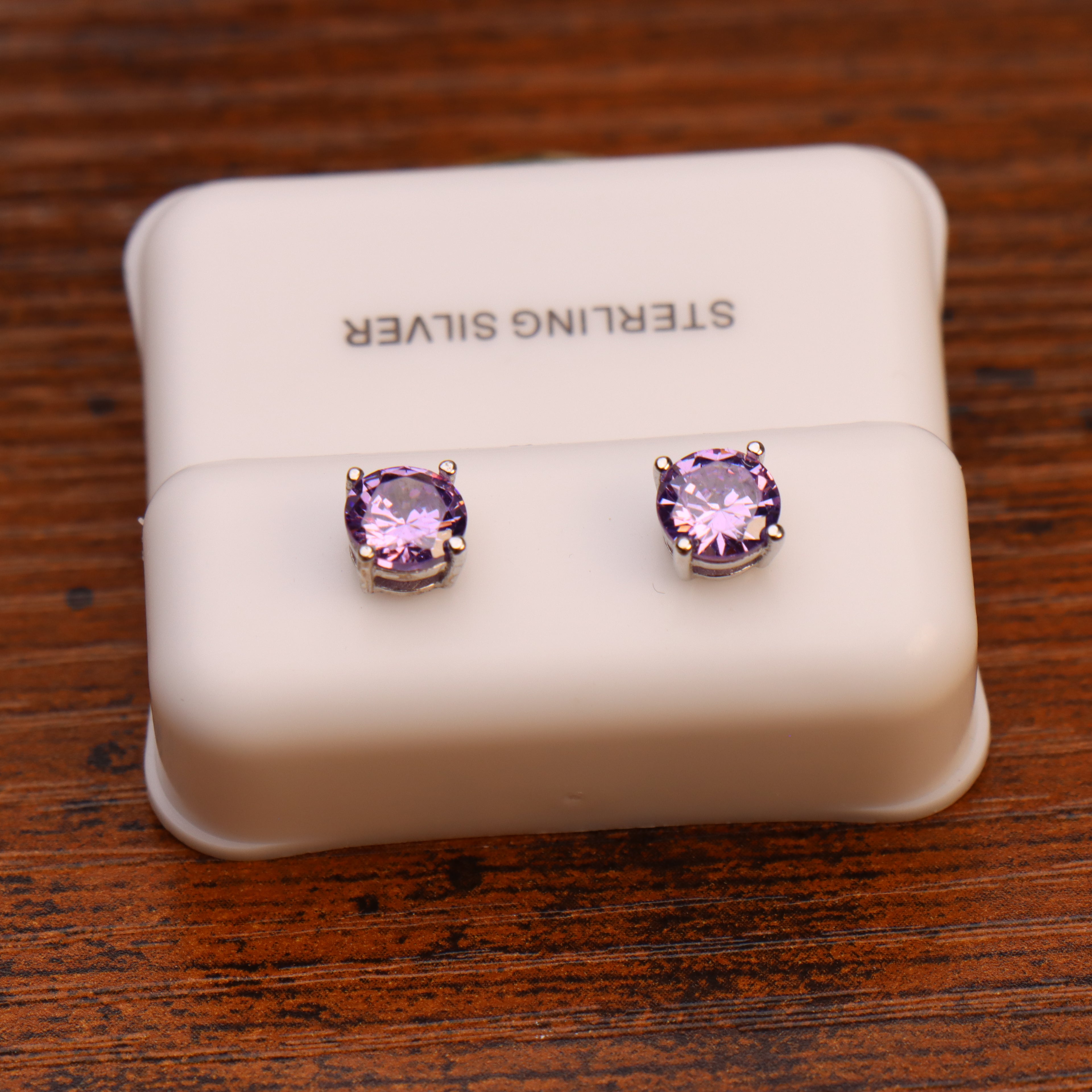 Amethyst Purple Cz Earrings Round 925 Sterling Silver 6mm