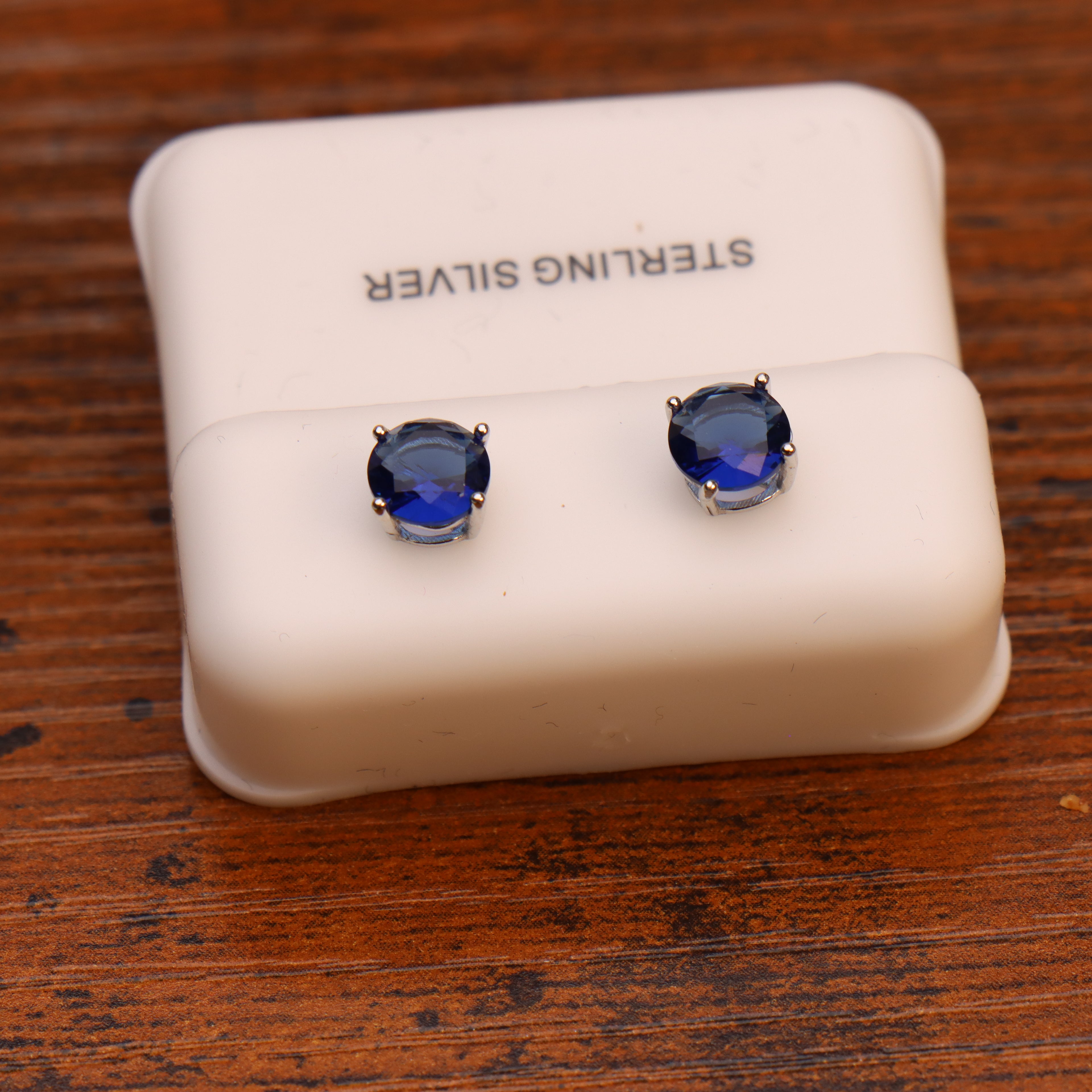 Blue Sapphire Cz Earrings Round 925 Sterling Silver 6mm