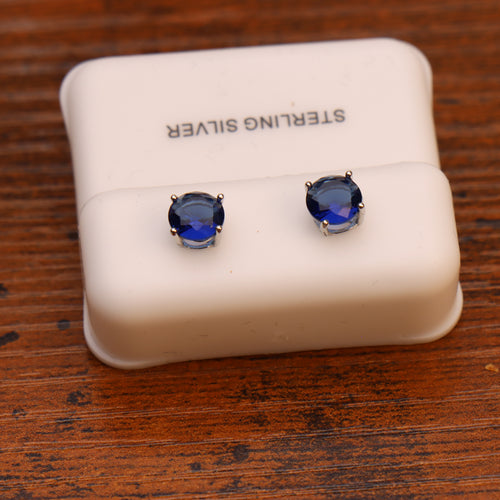 Blue Sapphire Cz Earrings Round 925 Sterling Silver 6mm