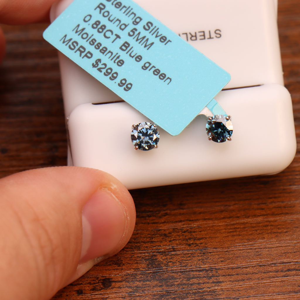Moissanite Blue Green 5mm Studs Gra Certified 925 Sterling Silver Genuine