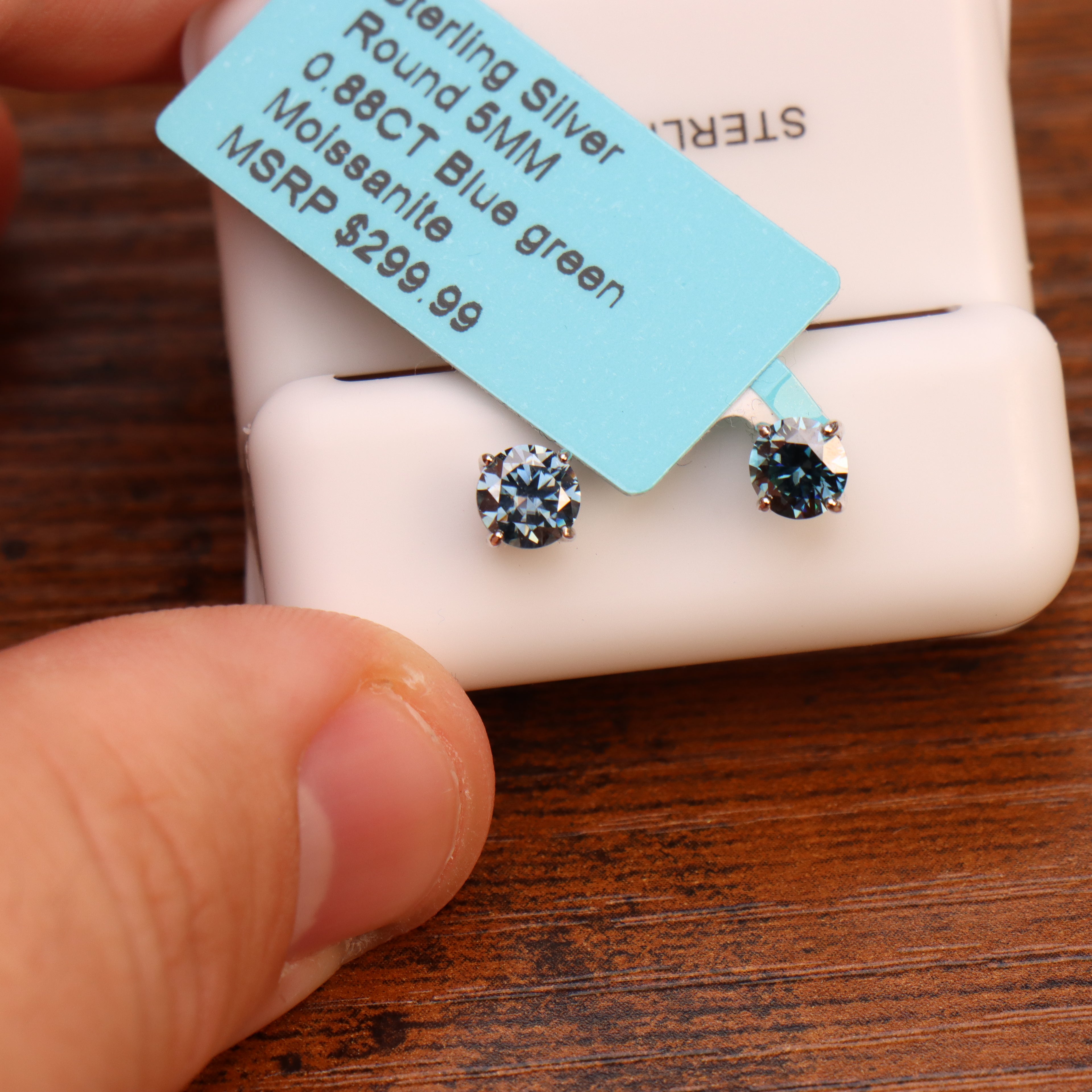 Moissanite Blue Green 5mm Studs Gra Certified 925 Sterling Silver Genuine