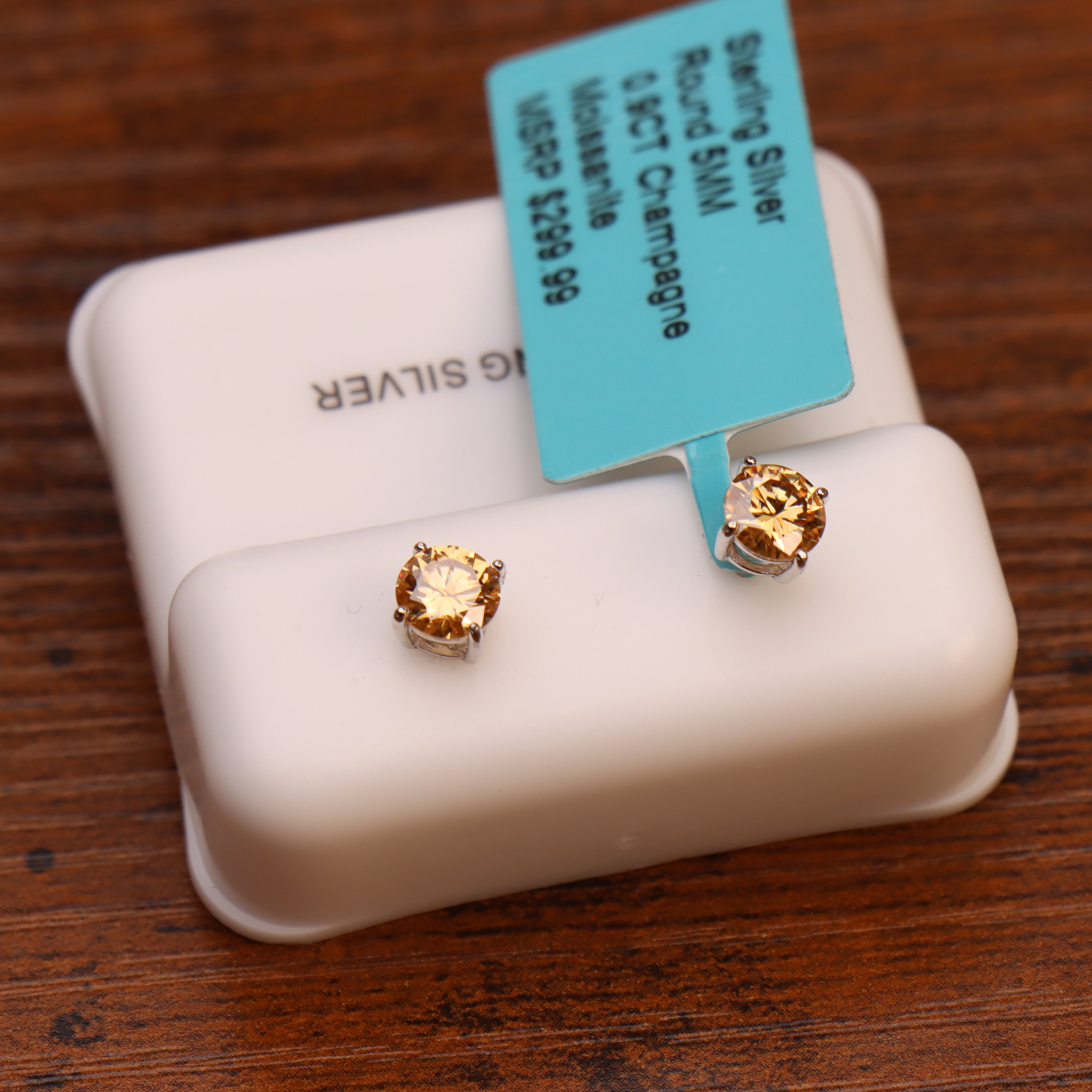 Moissanite Champagne 5mm Studs Gra Certified 925 Sterling Silver Genuine