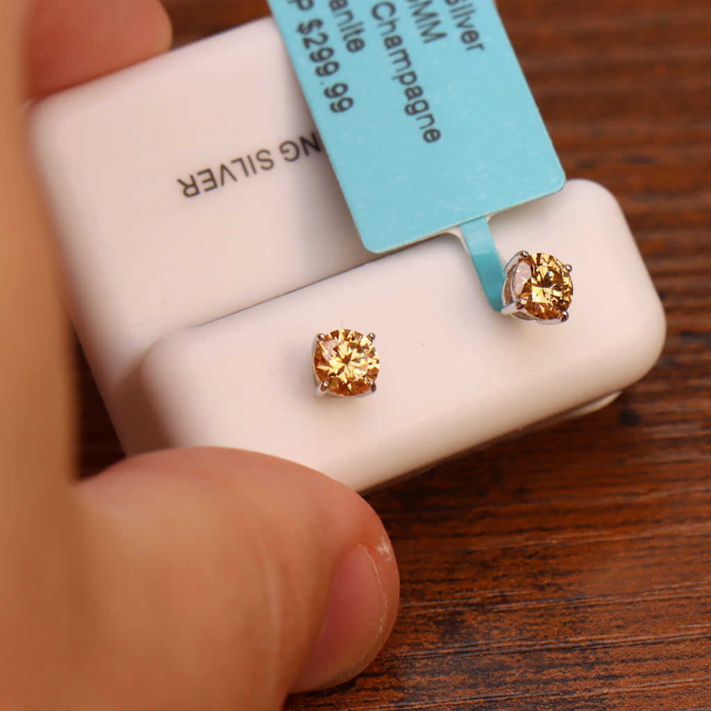 Moissanite Champagne 5mm Studs Gra Certified 925 Sterling Silver Genuine