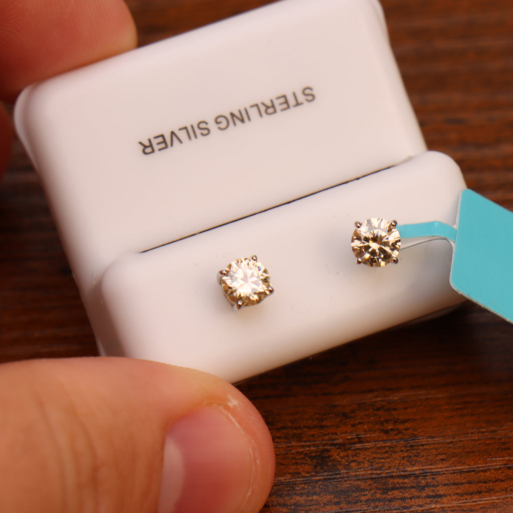 Moissanite Light Yellow 5mm Studs Gra Certified 925 Sterling Silver Genuine