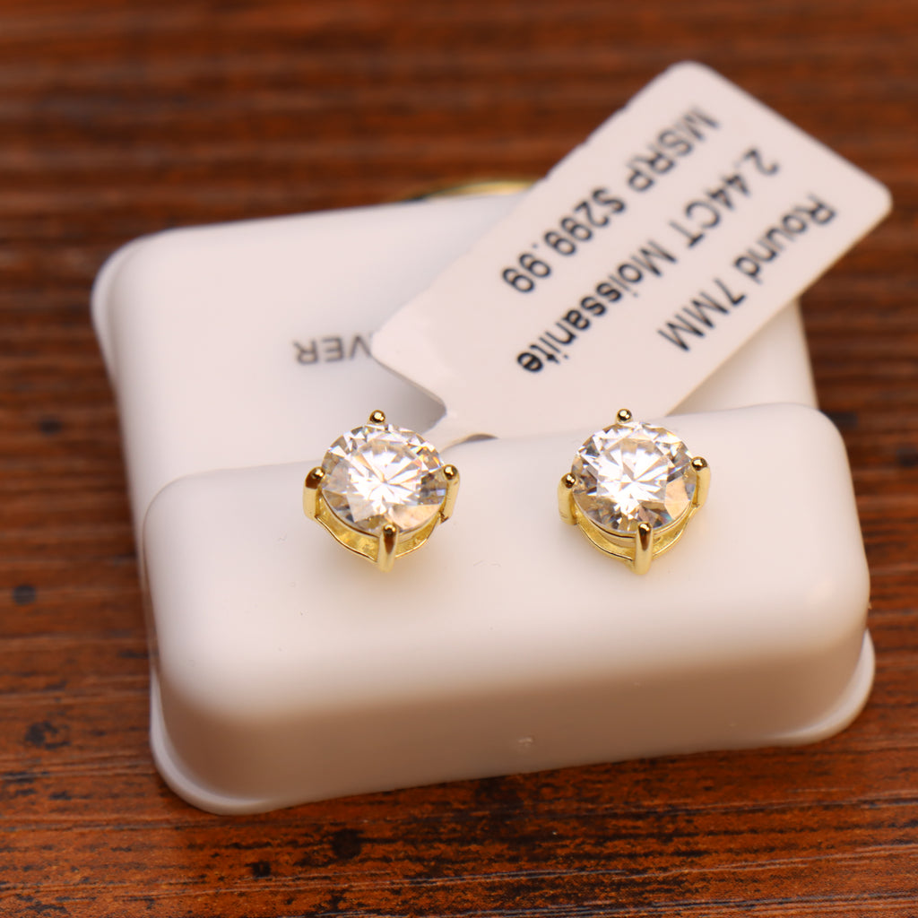 Moissanite Stud Earrings 14k Gold over 925 Sterling Silver Earrings Gra Certified