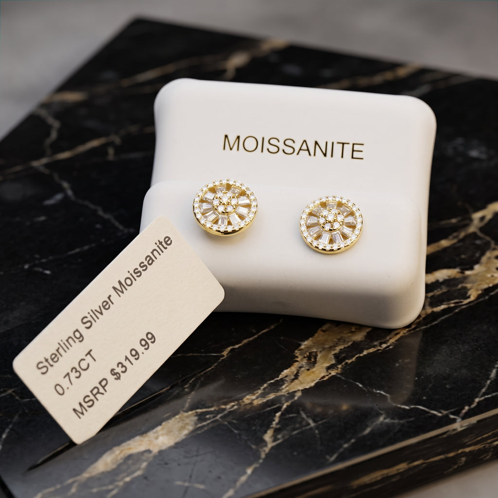 Genuine Moissanite Unique Round Earrings 14k Gold 925 Sterling Silver 9mm