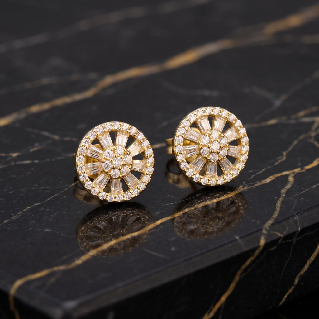 Genuine Moissanite Unique Round Earrings 14k Gold 925 Sterling Silver 9mm