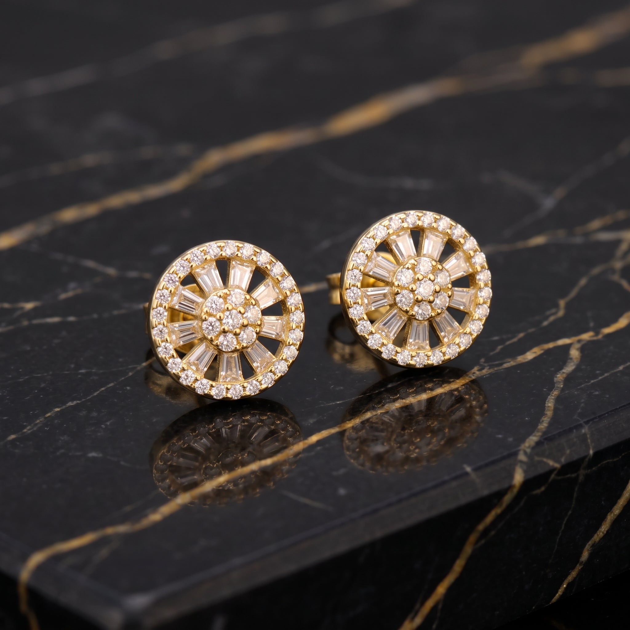 Genuine Moissanite Unique Round Earrings 14k Gold 925 Sterling Silver 9mm