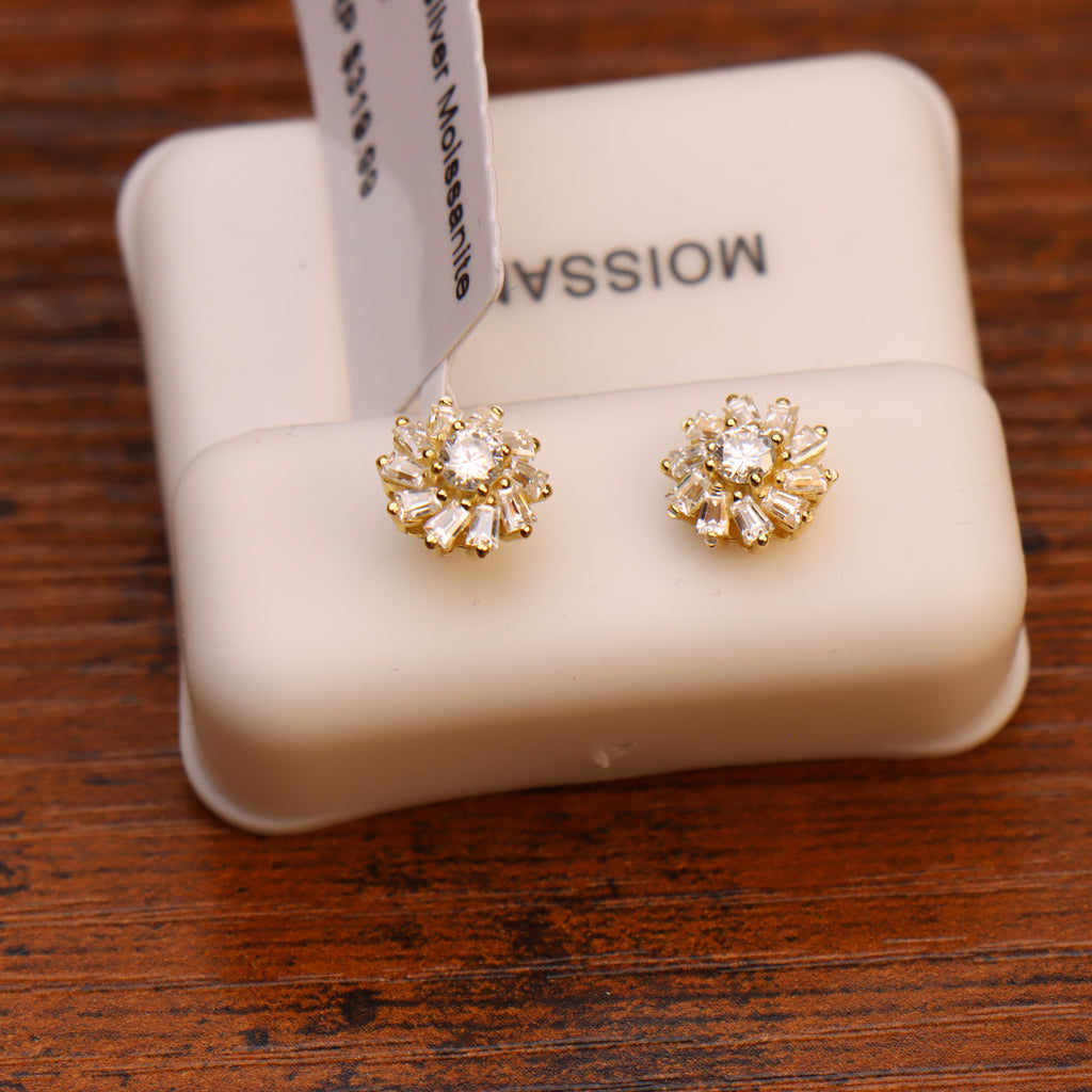Genuine Moissanite Flower Burst Earrings 14k Gold 925 Sterling Silver 7mm